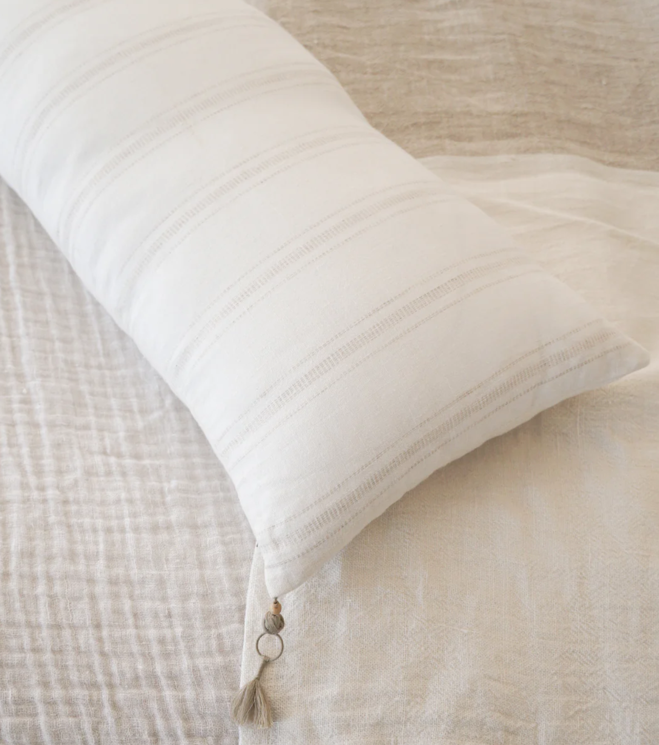 White w/ Beige Stripes 13x30 Down So Soft Linen Pillow