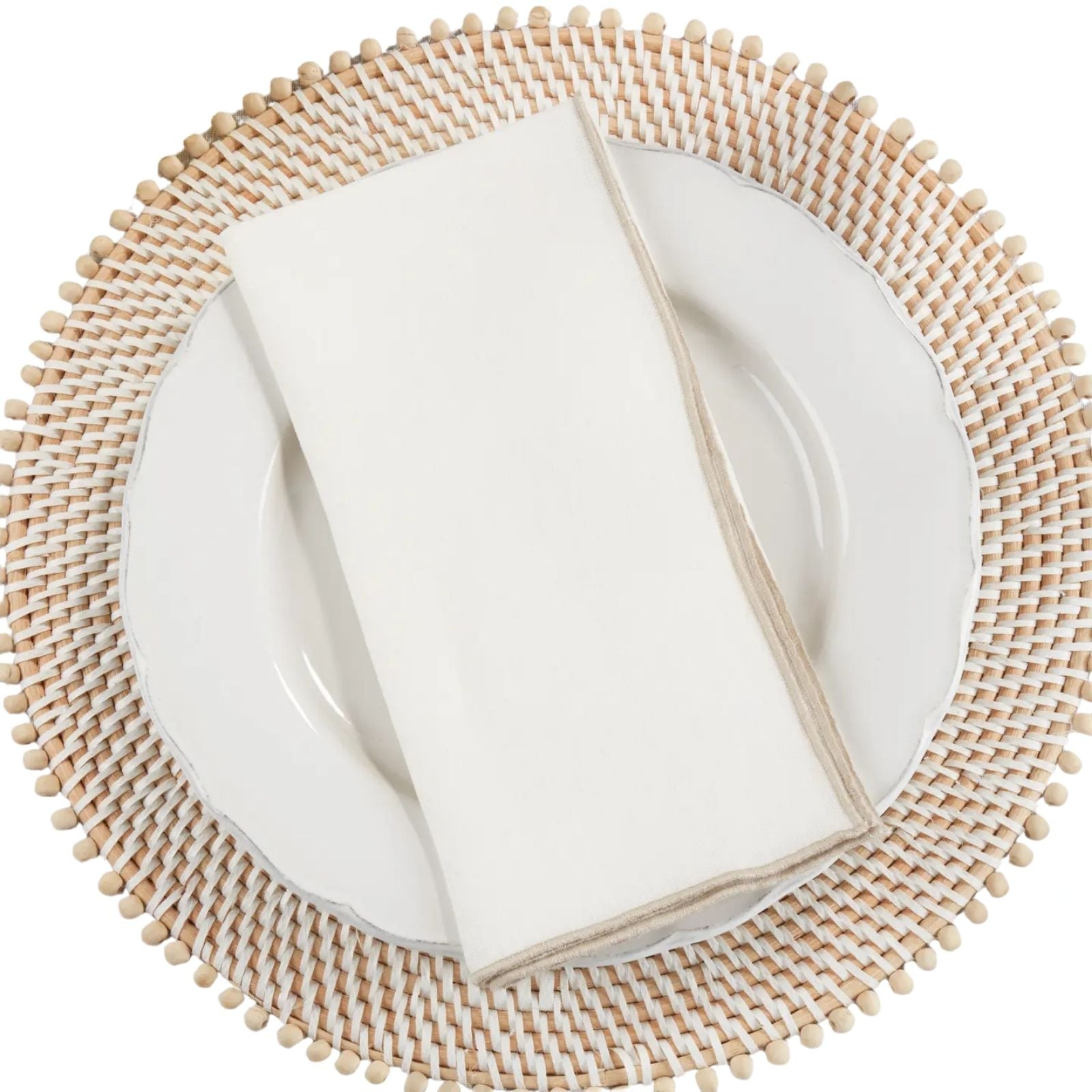 Linen Stitched Border Napkin Ivory