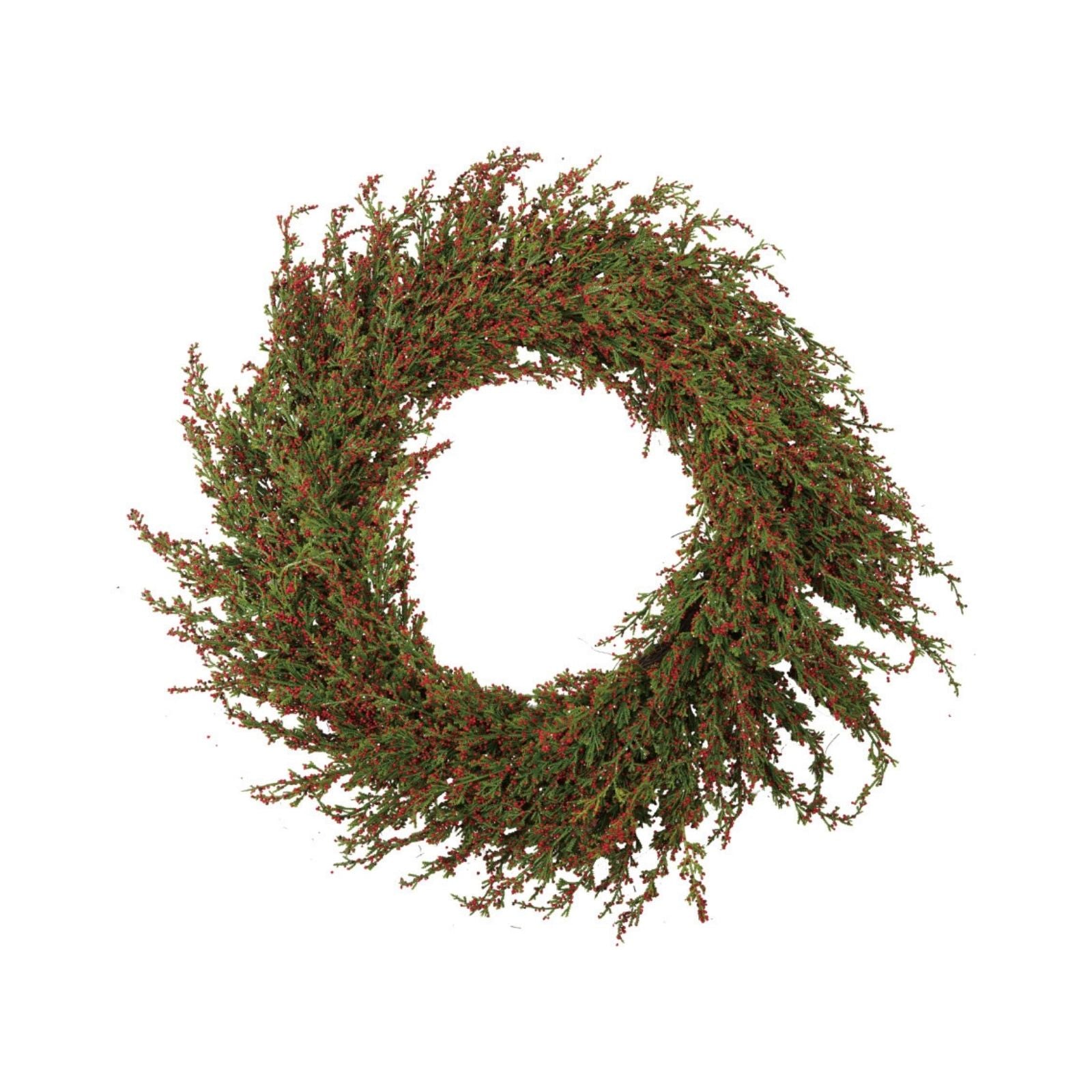 Faux Cypress Wreath with Red Berries
