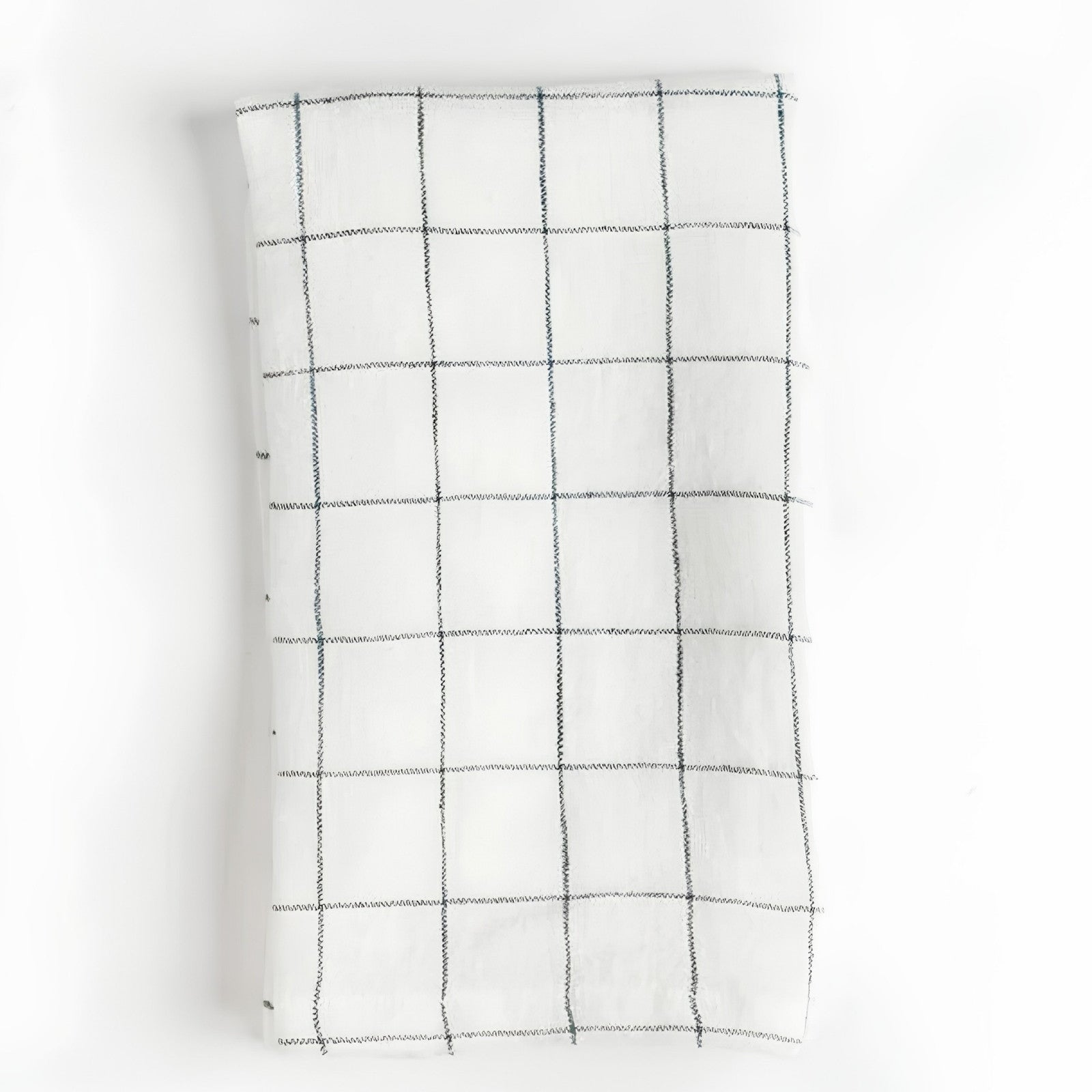 Stone Washed Linen Hemmed Dinner Napkin- Navy Windowpane