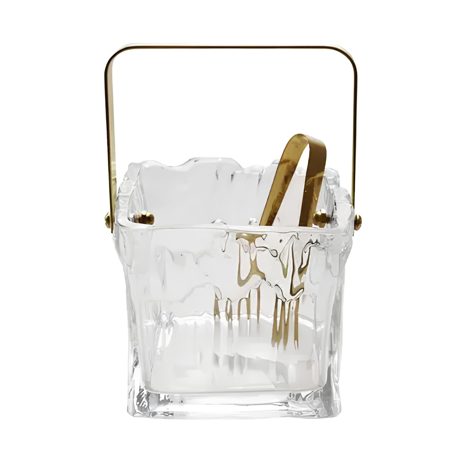 Textured Glass Ice Bucket with Tongs