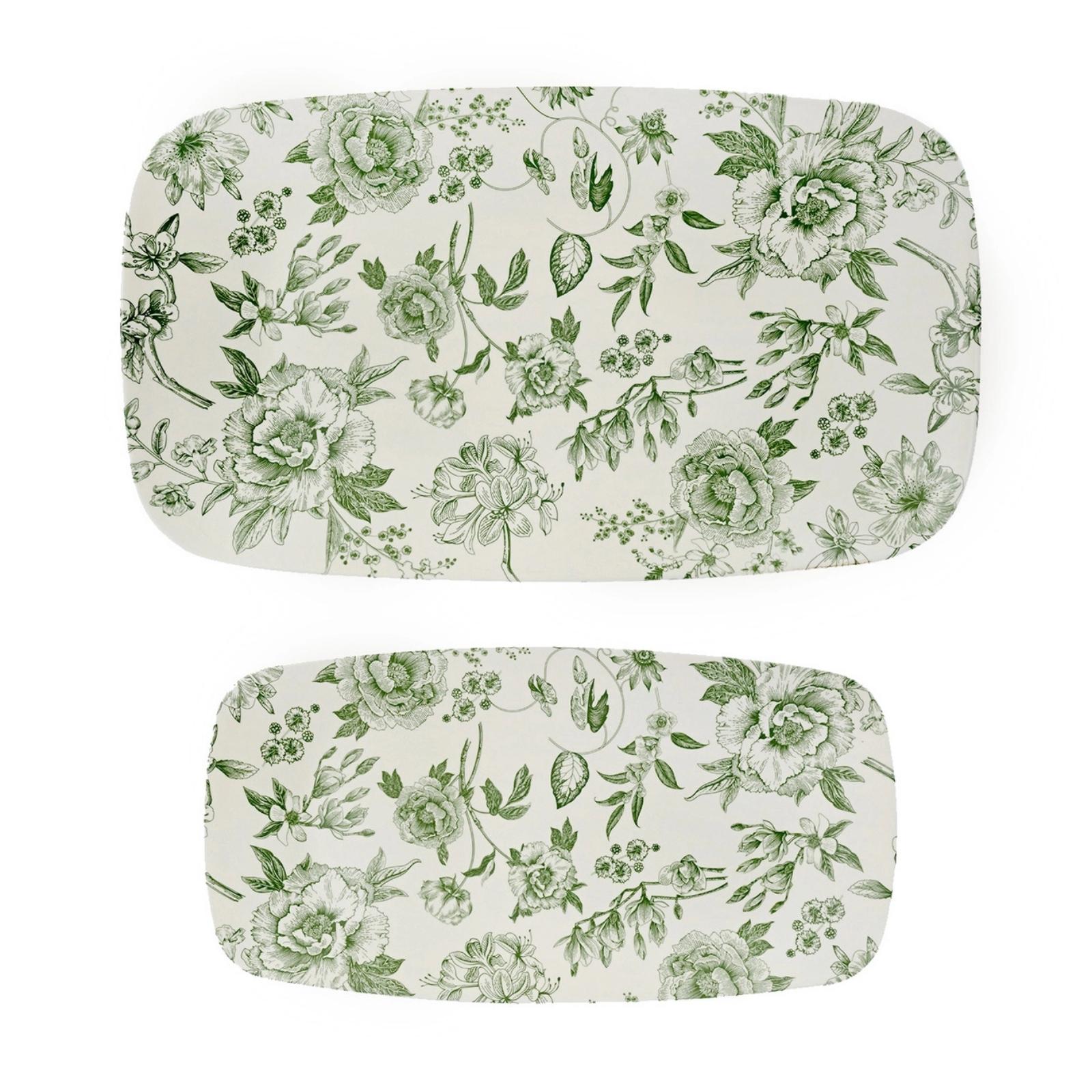 Green Delft Melamine Trays - Set of 2