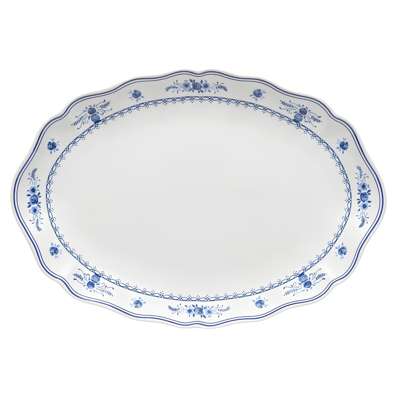 Large Oval Platter Vila, White Blue