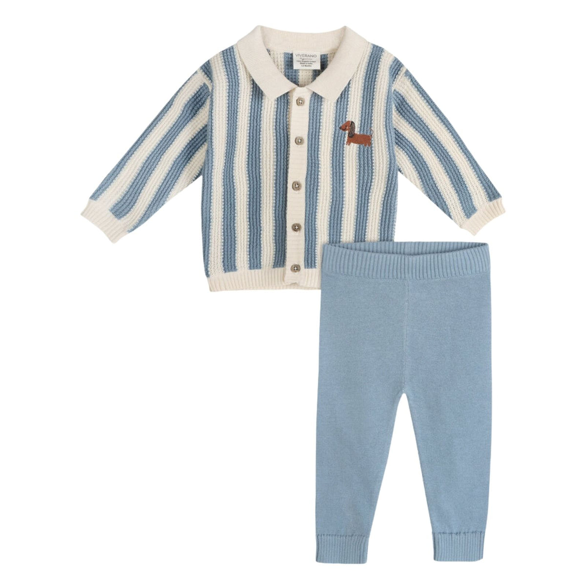 Dog Stripe Cardigan & Pant Set - Mineral Blue