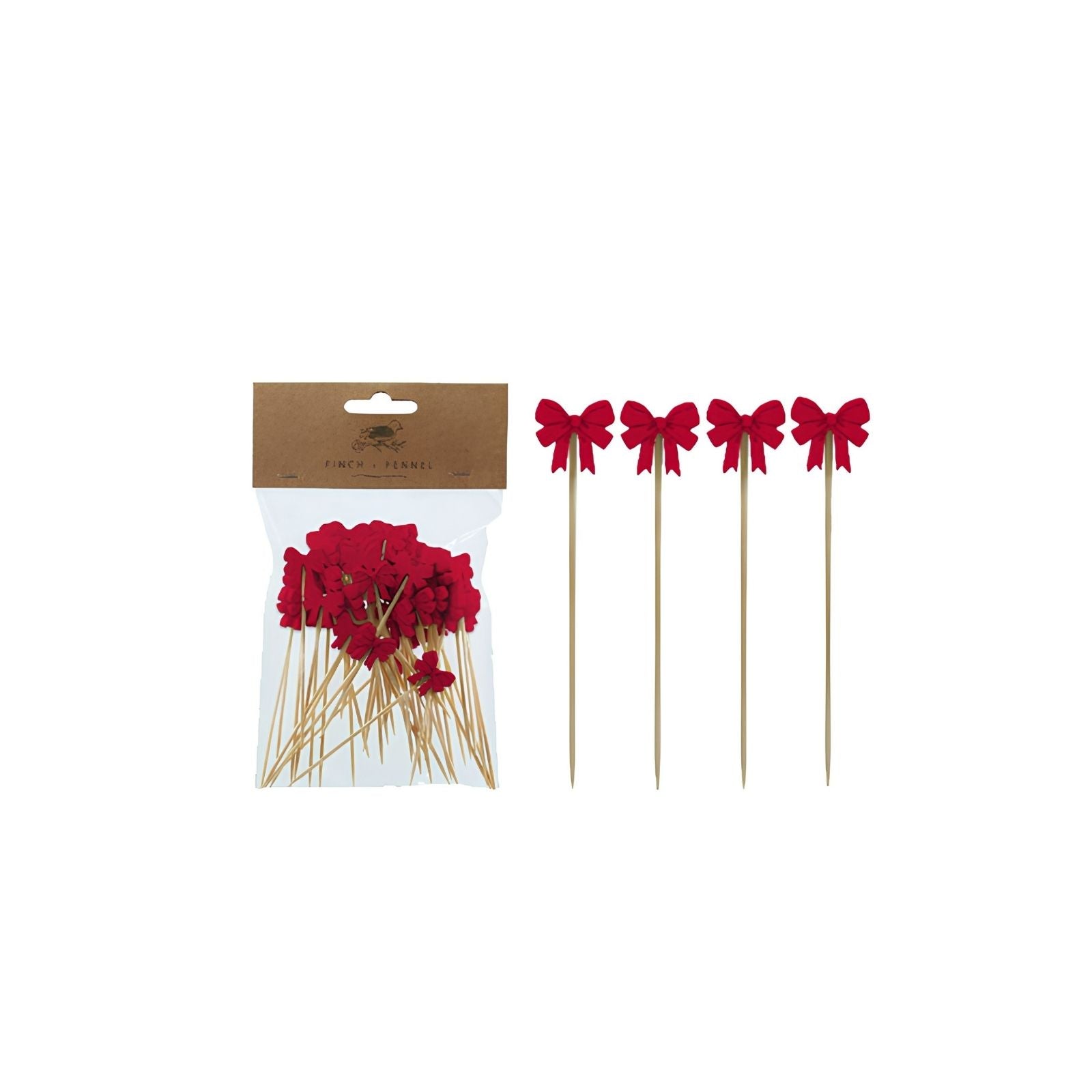 Bamboo Single Use Picks Red Bow Handles