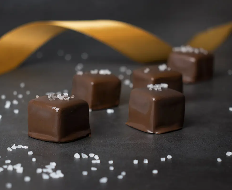 Caramels Dipped in Dark Chocolate with Sea Salt Sprinkles