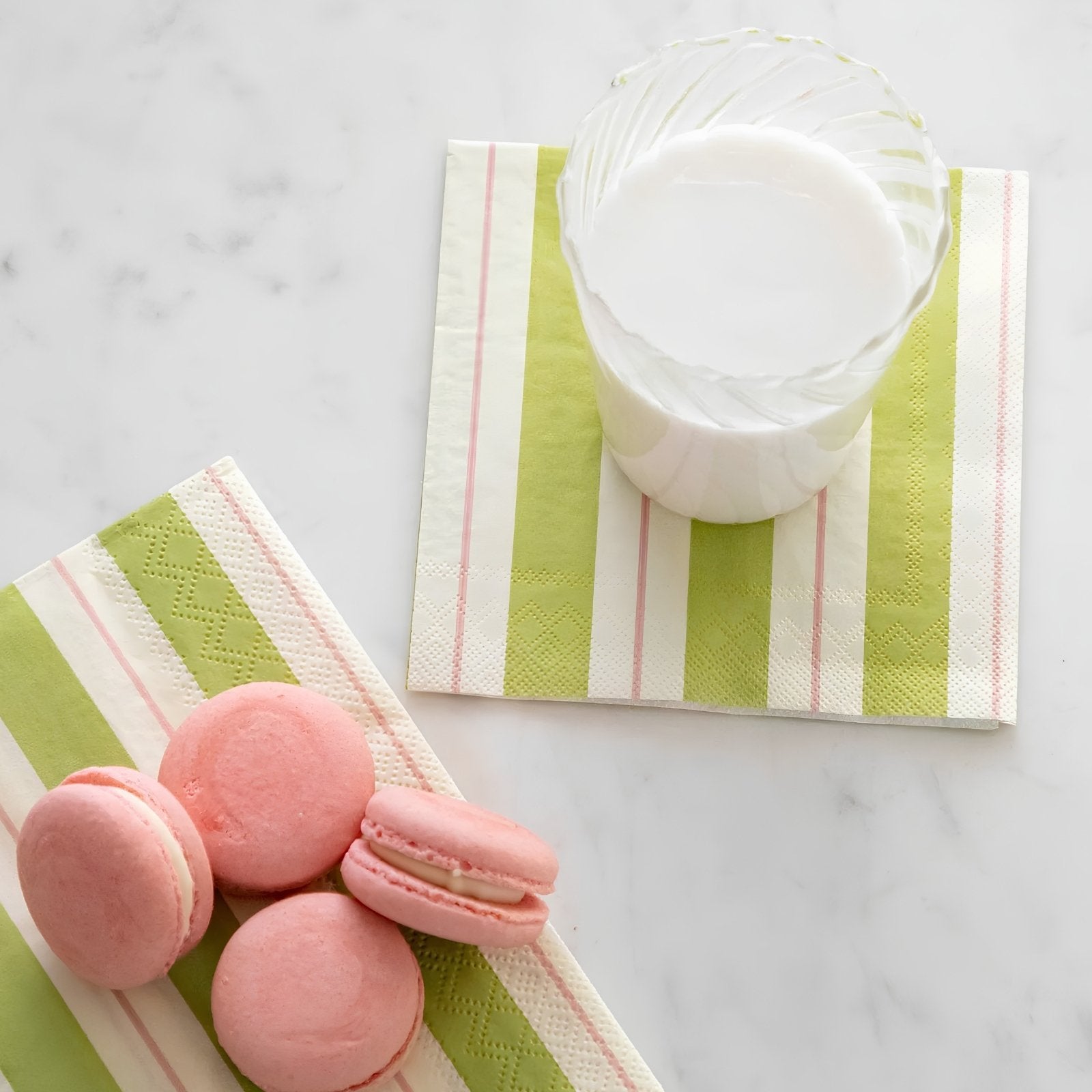 Green & Pink Awning Stripe Cocktail Napkin
