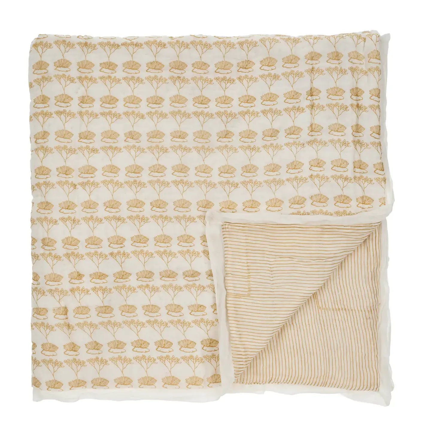 Block Print Botanical Muslin Baby Quilt Sand