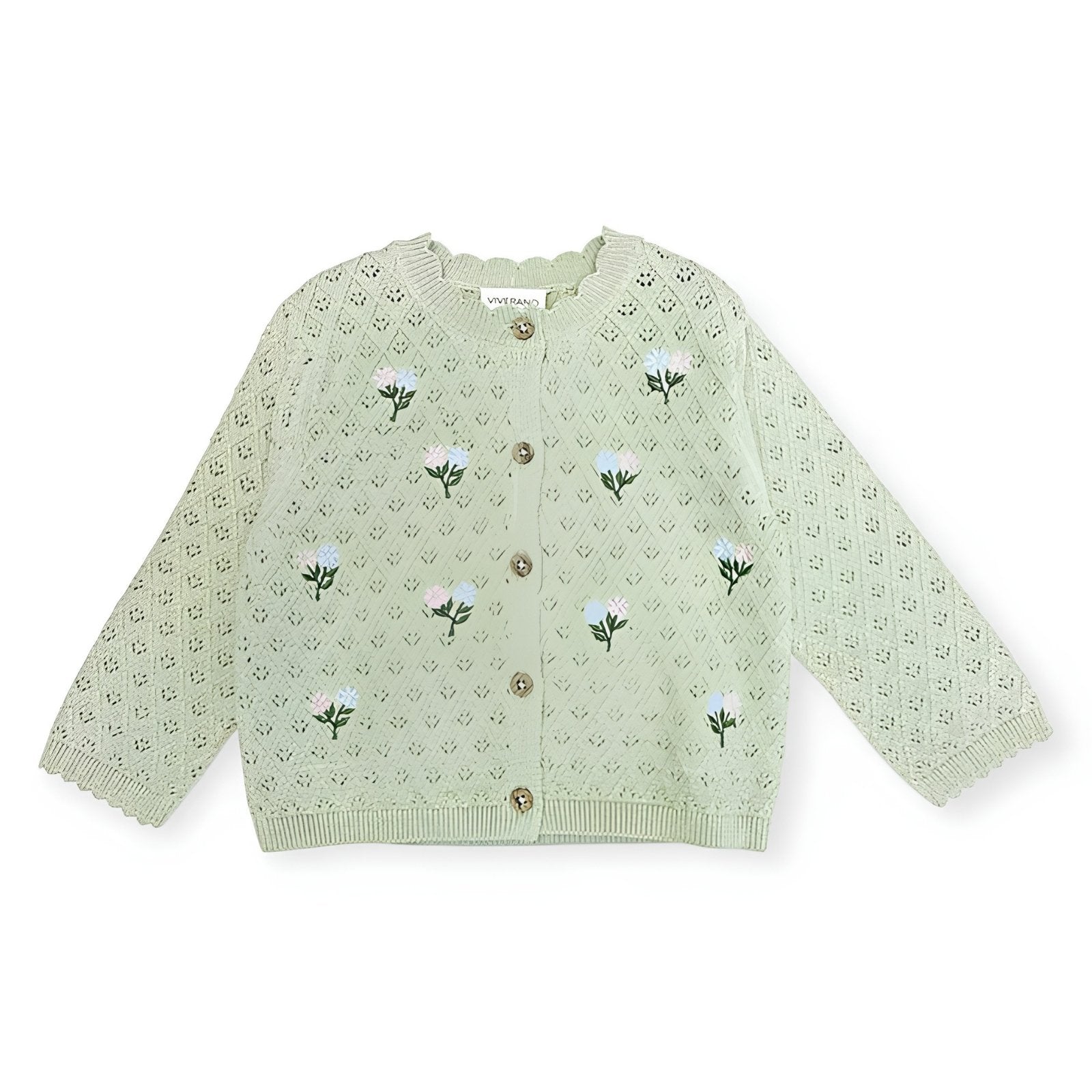 Mae Floral Pointelle Cardi Shirt - Sage Green 3-6M