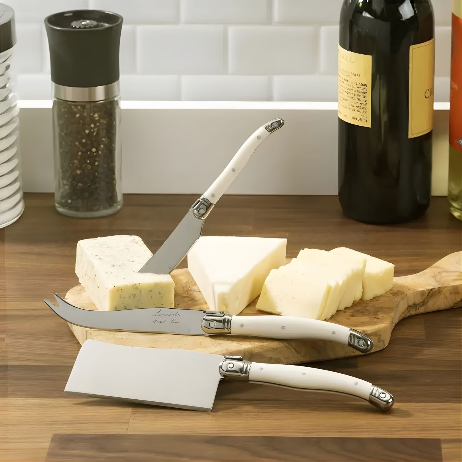 Laguiole Cheese Knife Set of 3, Faux Ivory