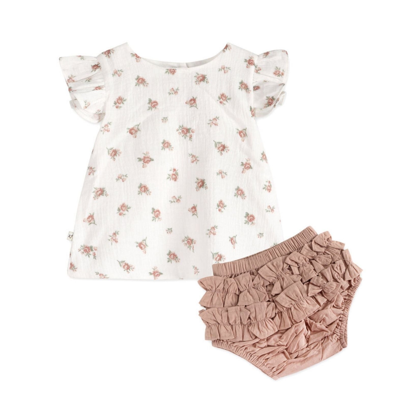Tea Rose Ruffle Baby Top Bloomer 0-3M