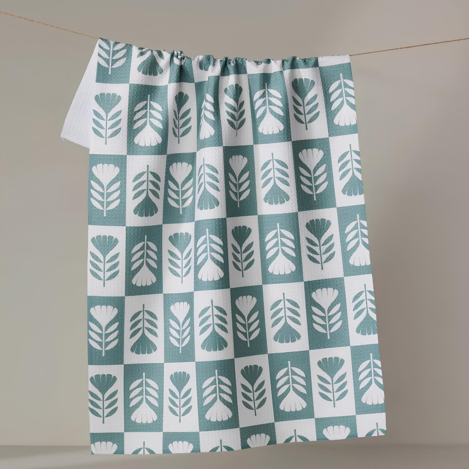 Green Flower Patch Tea Towel