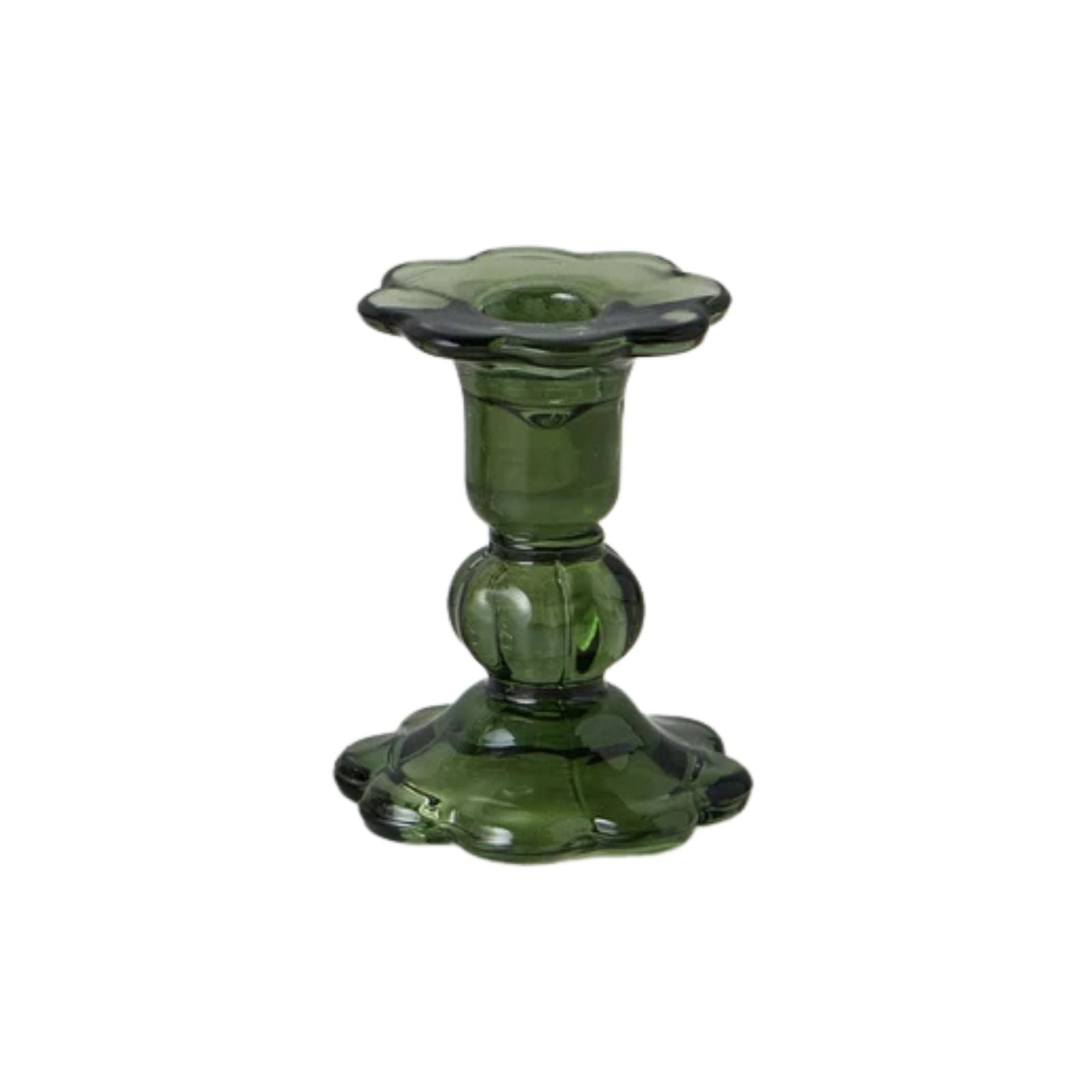 Glass Scalloped Candlestick Green