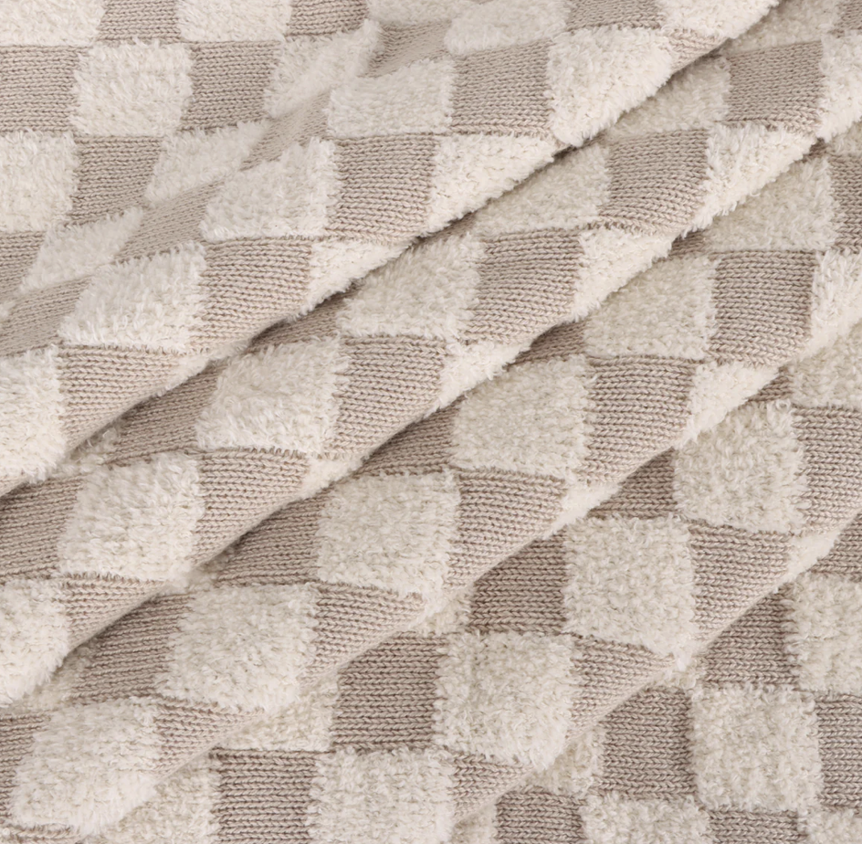 Tan Checkered - Jacquard Terry Knit Baby Blanket