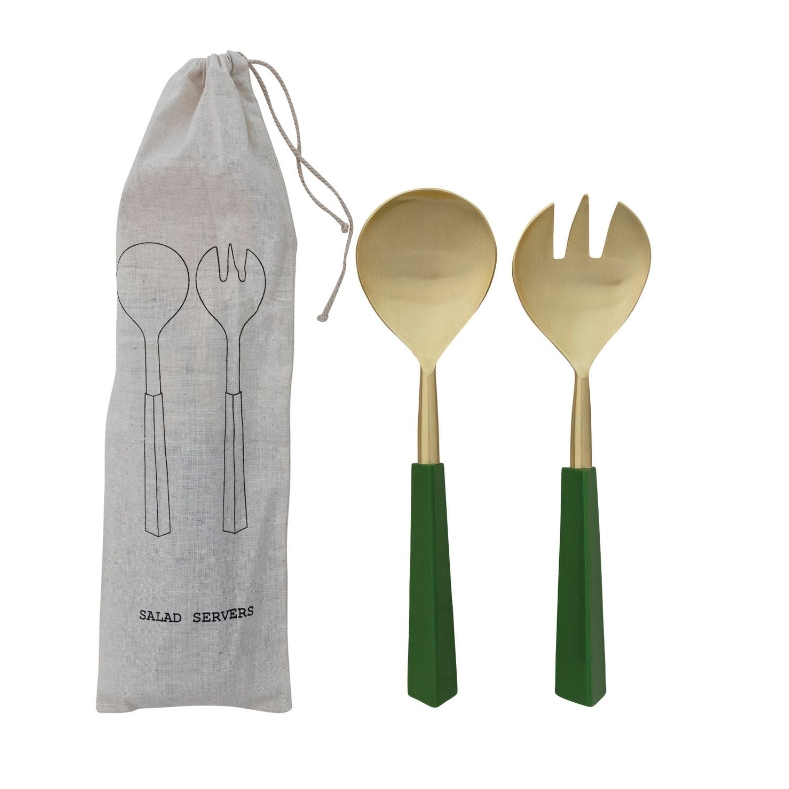 Salad Servers Green Resin Handles