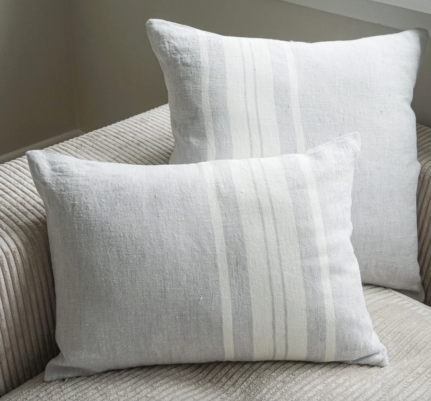 Light Grey Bold Stripes 14x20 Down So Soft Linen Pillow