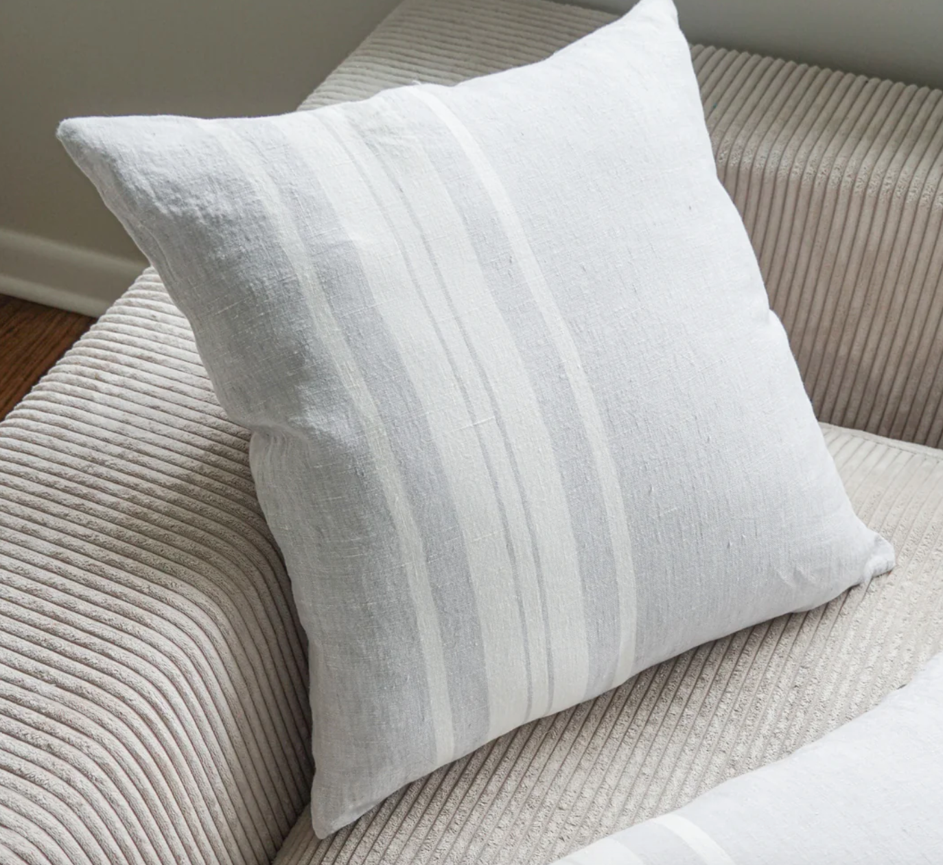 Light Grey Bold Stripes 20x20 Down So Soft Linen Pillow