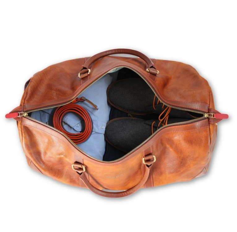 Brown Weekend Bag with Leather Shoulder Strap