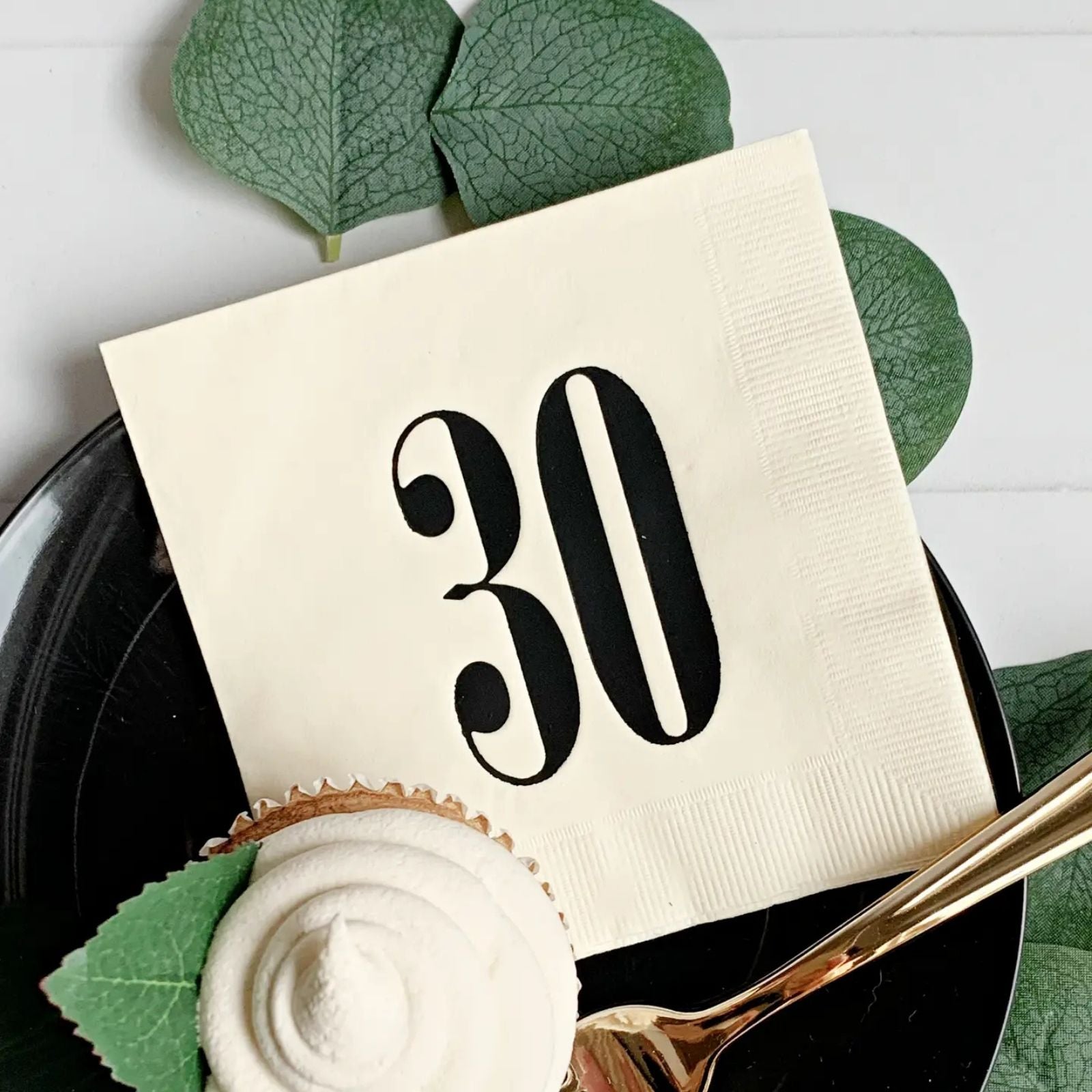 30 Cream & Black Napkins