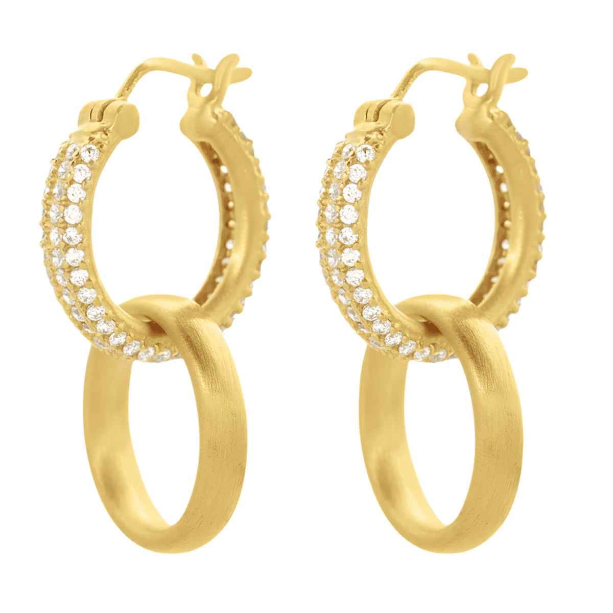 Petite Pave Drop Hoop Earrings - Gold/White Topaz