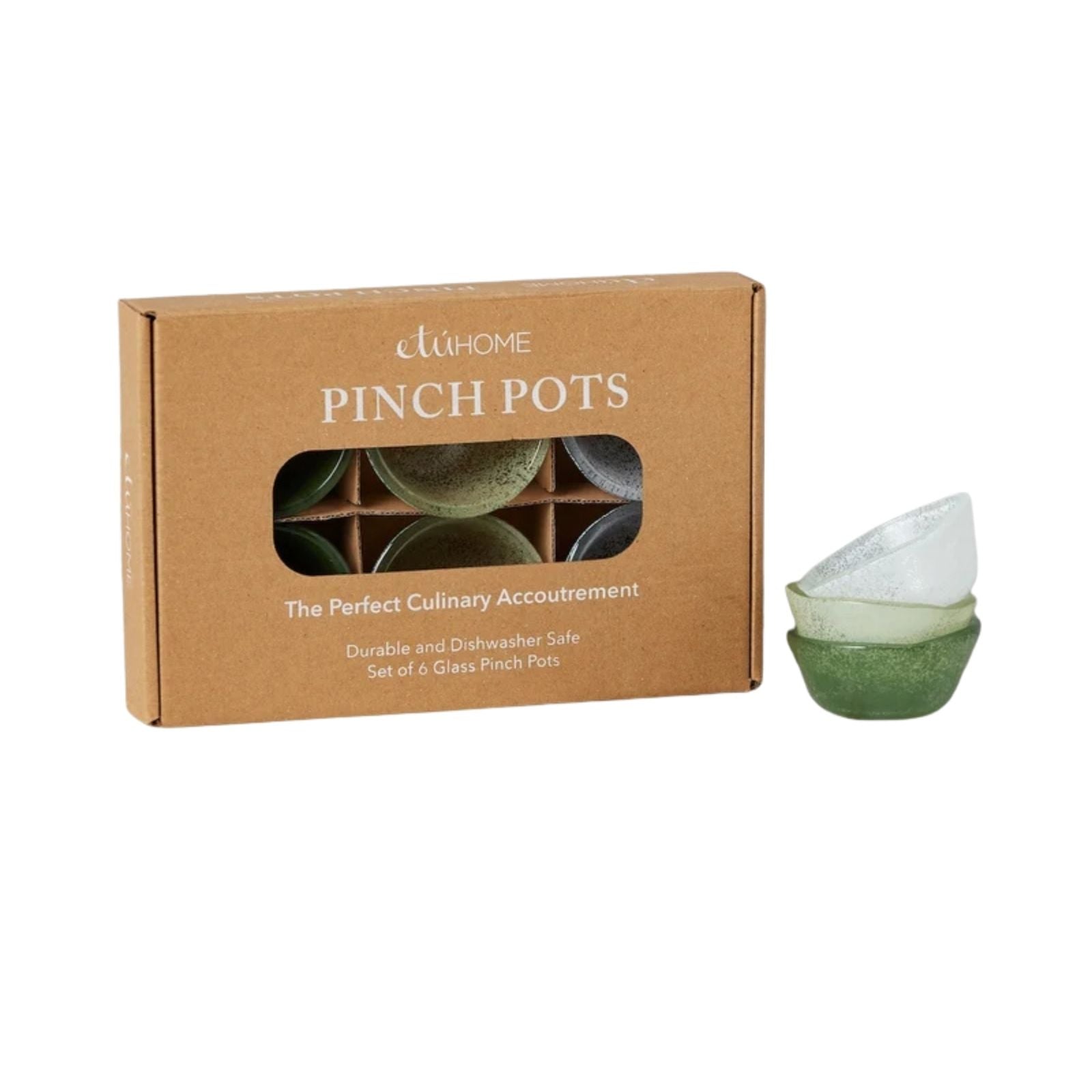 Glass Pinch Pots Green Tones Set of 6