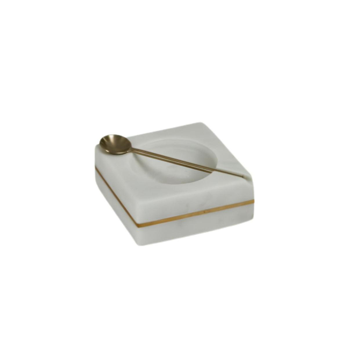 Marble Square Salt Bowl with Spoon - White