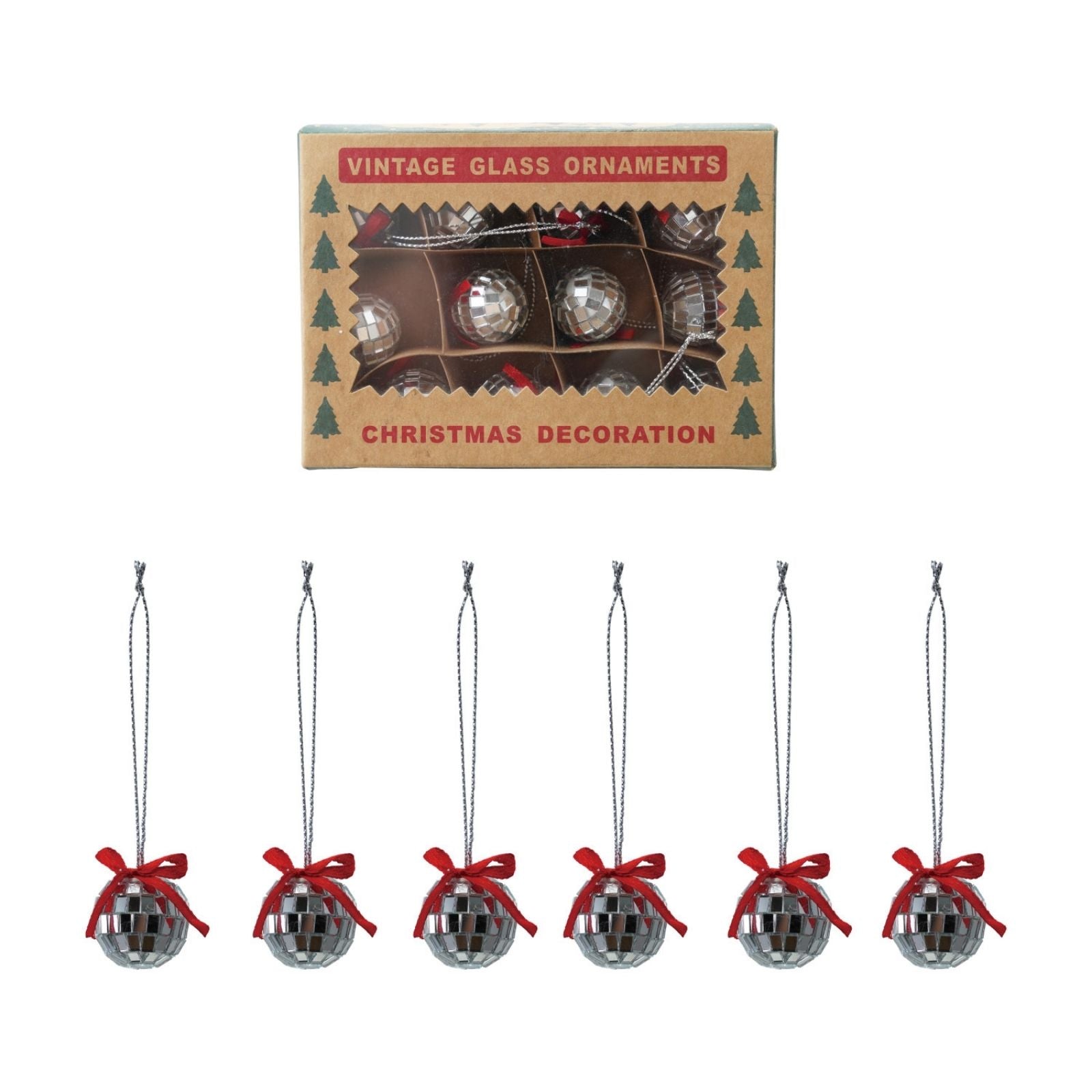 Disco Ball Ornaments with Bow Boxed Set of 12
