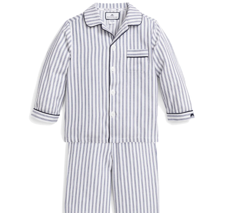 Kids Navy French Ticking Pajama Set