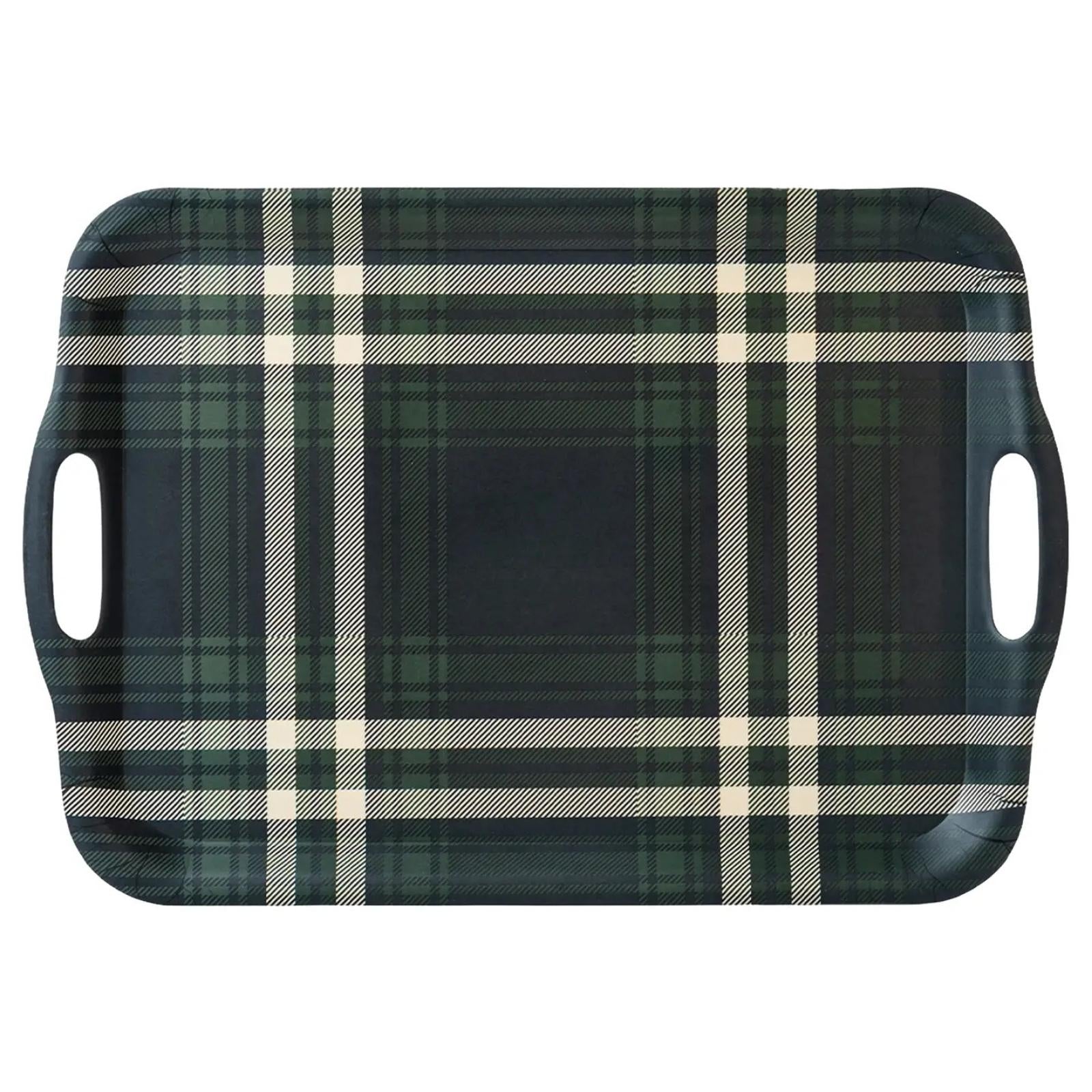 Navy Green Plaid Large Melamine Tray