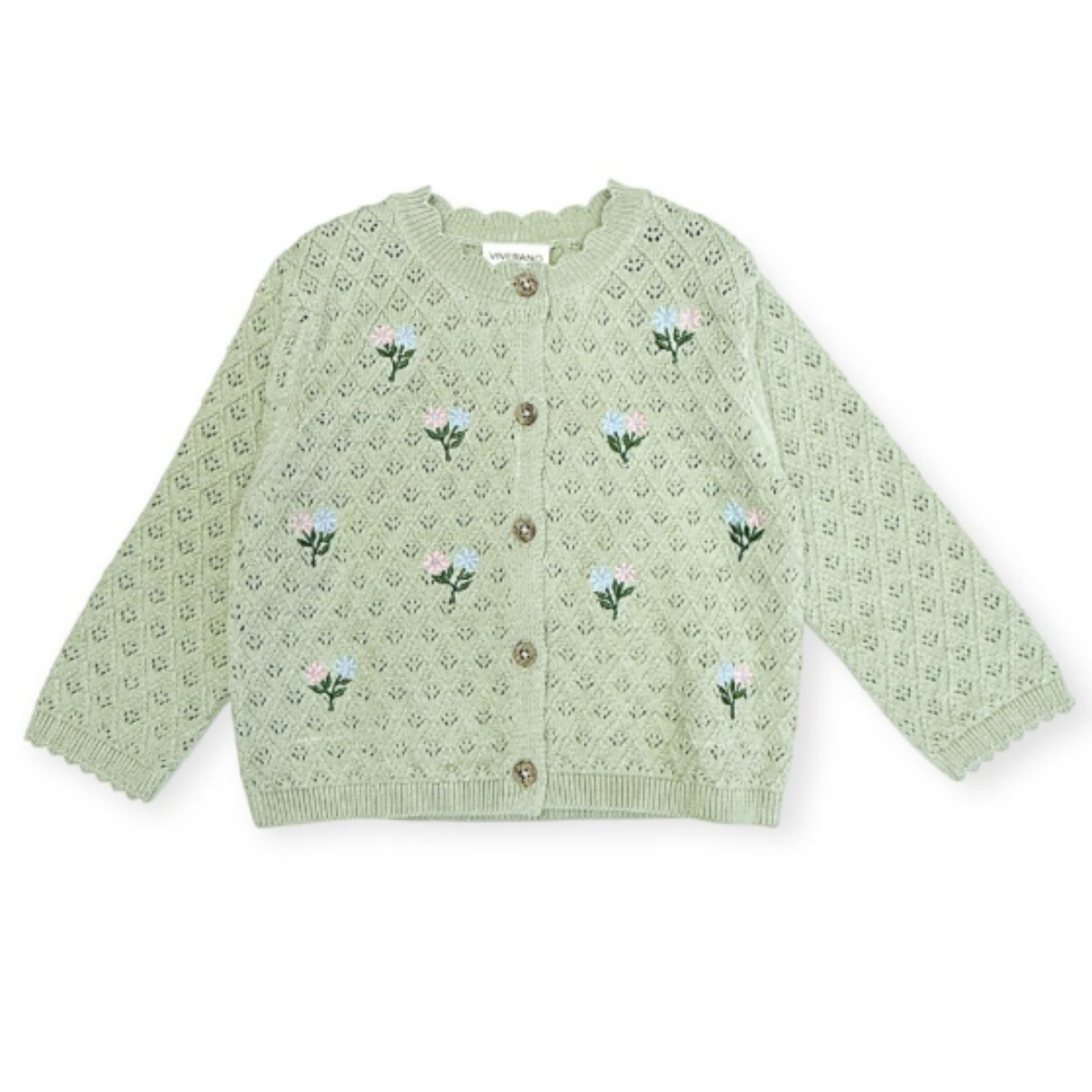 Mae Floral Pointelle Cardi Shirt - Sage Green 3-6M