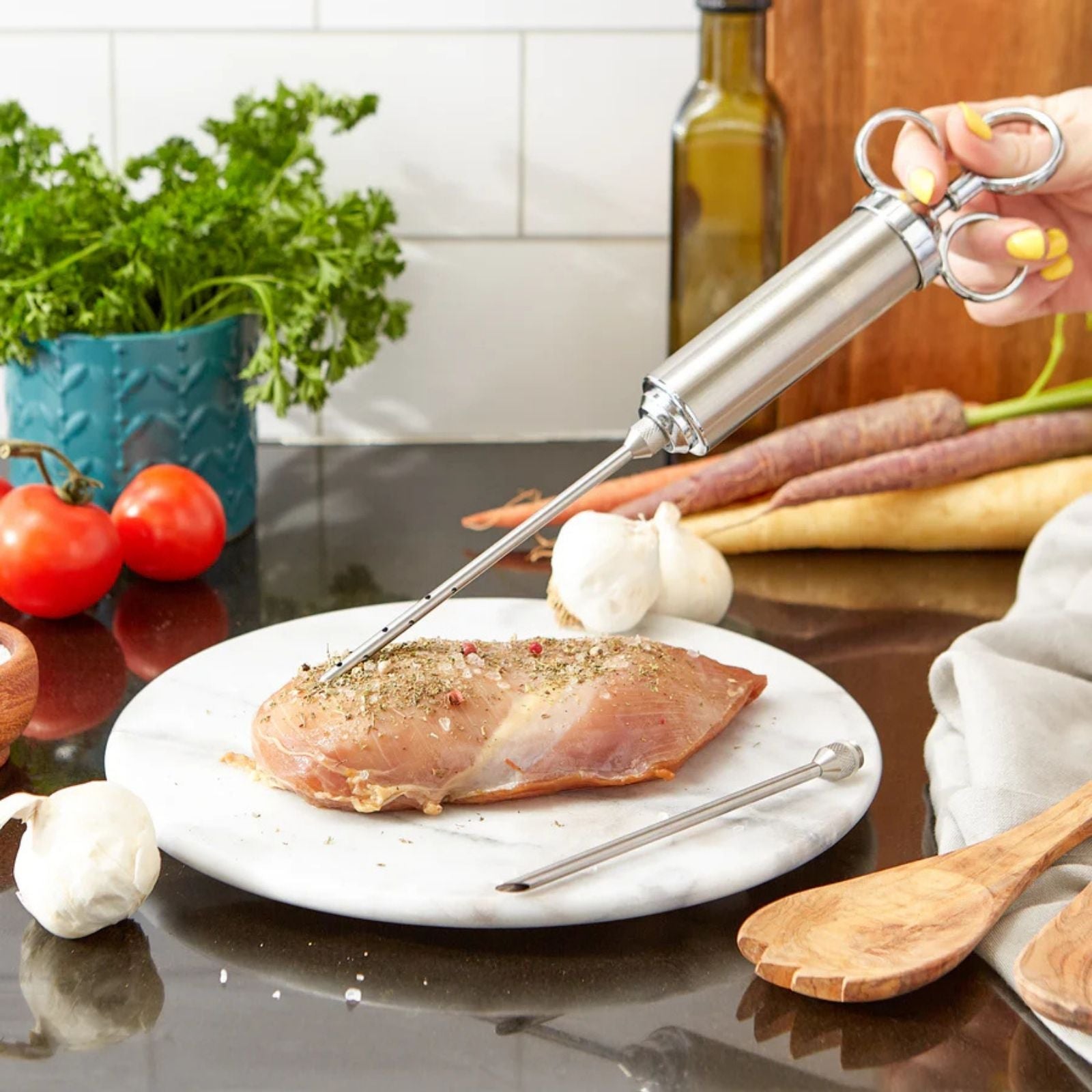 Stainless Steel Marinade Injector with 2 Tips
