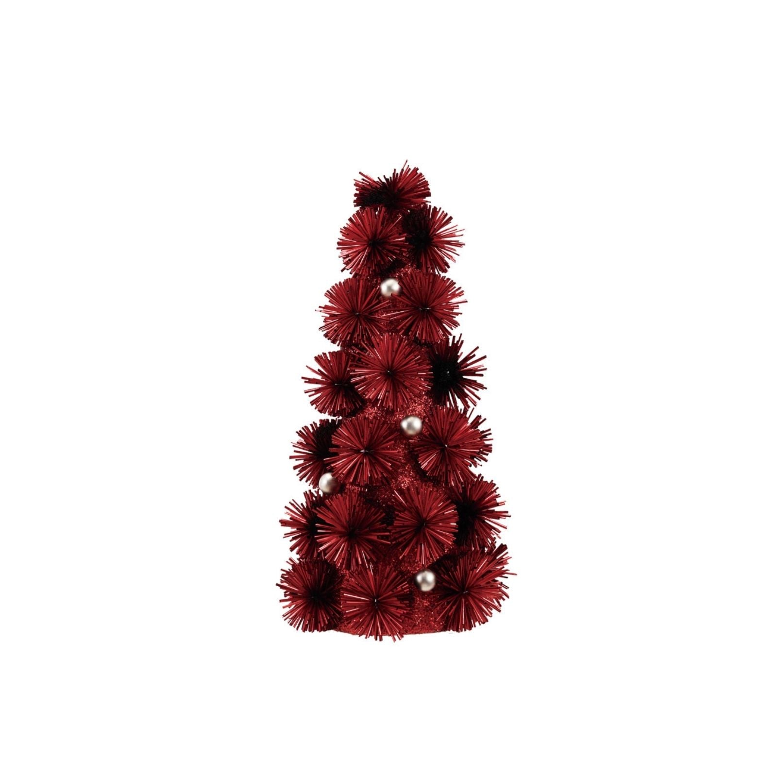 Tinsel Tree with Silver Beads - Red Small