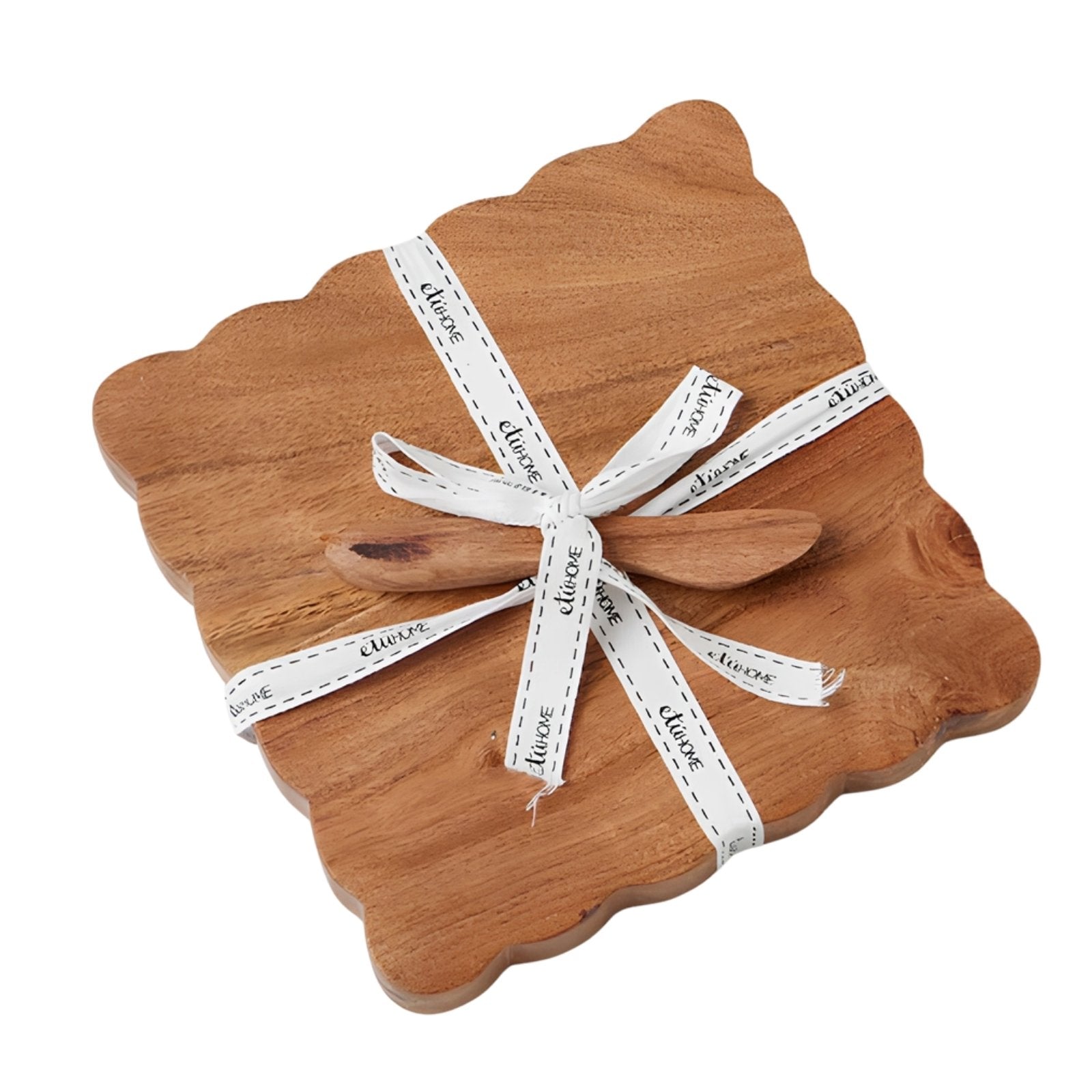 Scalloped Cutting Board with Spreader - small natural