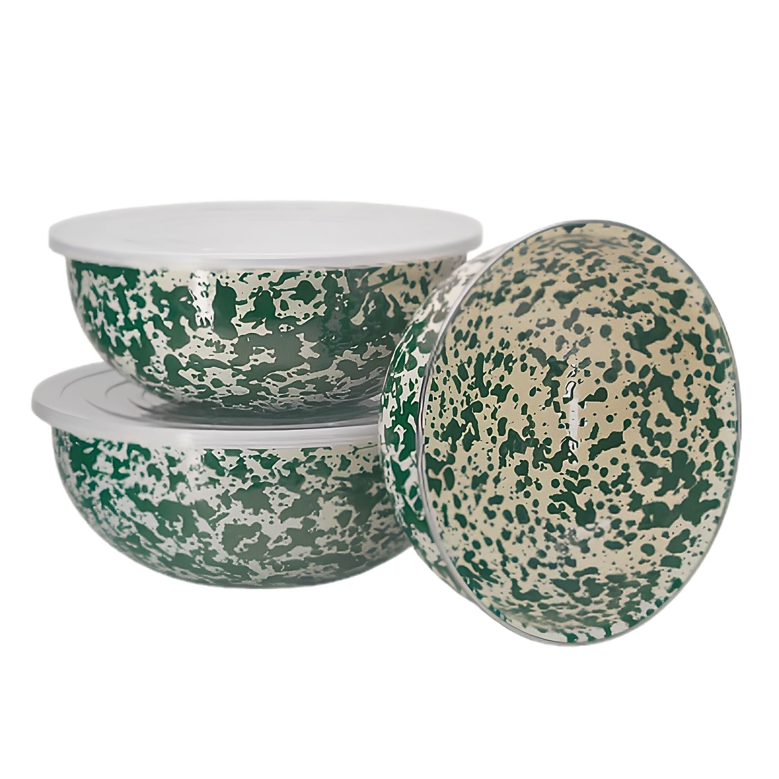 Splatter Cover Multi-Purpose Bowl Set Green and Cream