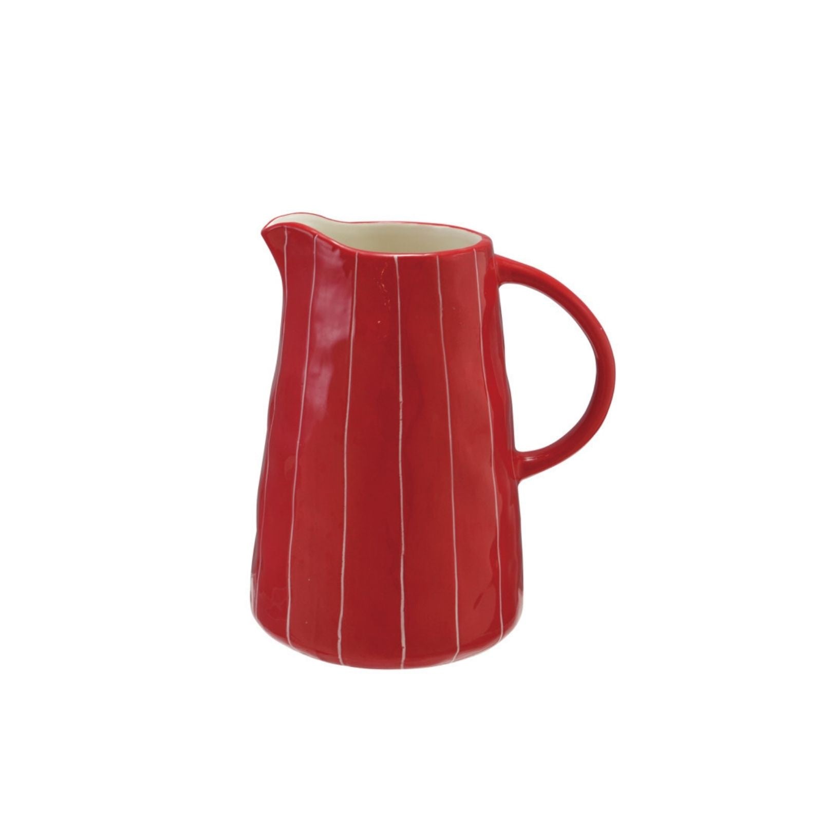 Hand-Painted Striped Pitcher - Red
