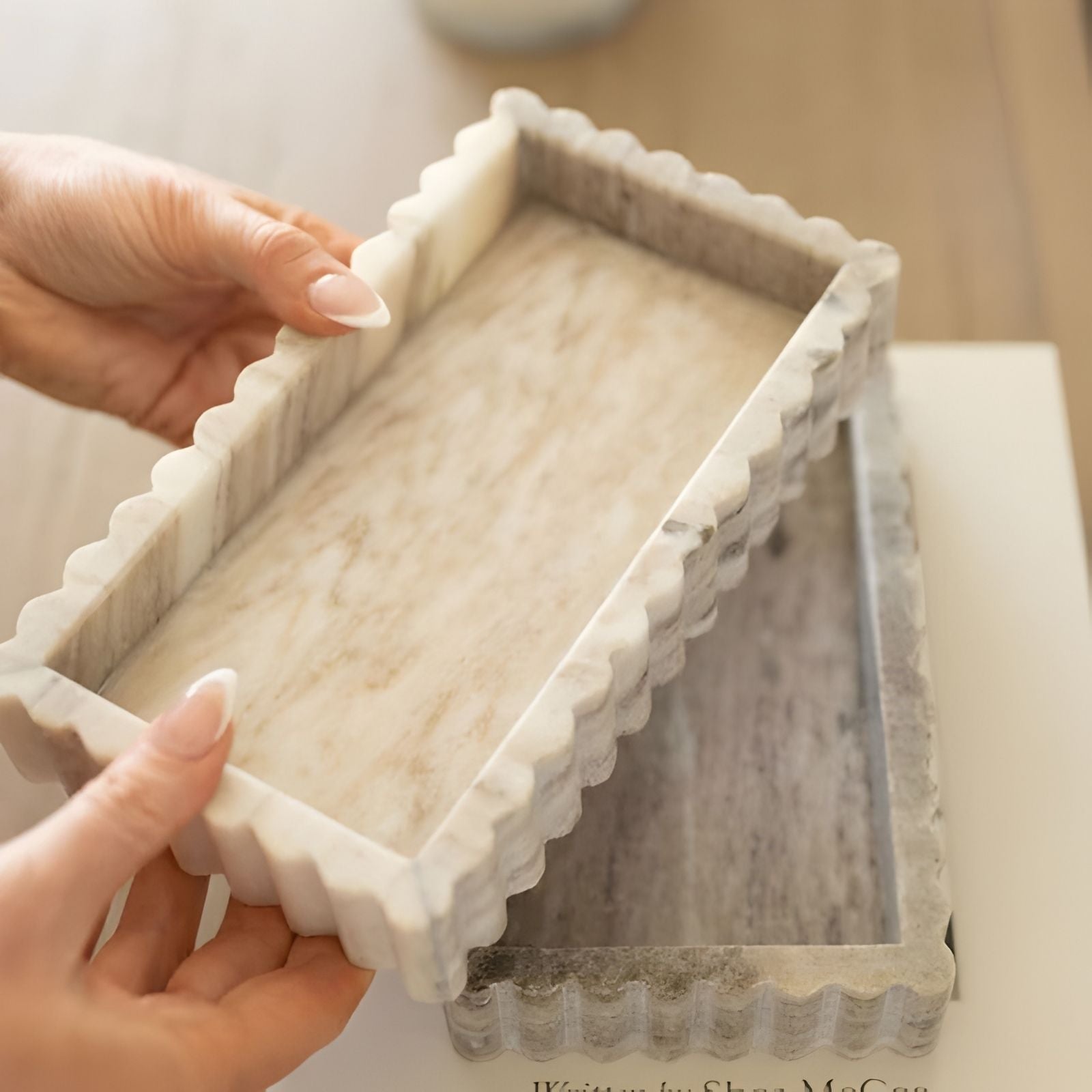 Beige Scalloped Marble Bridge Tray