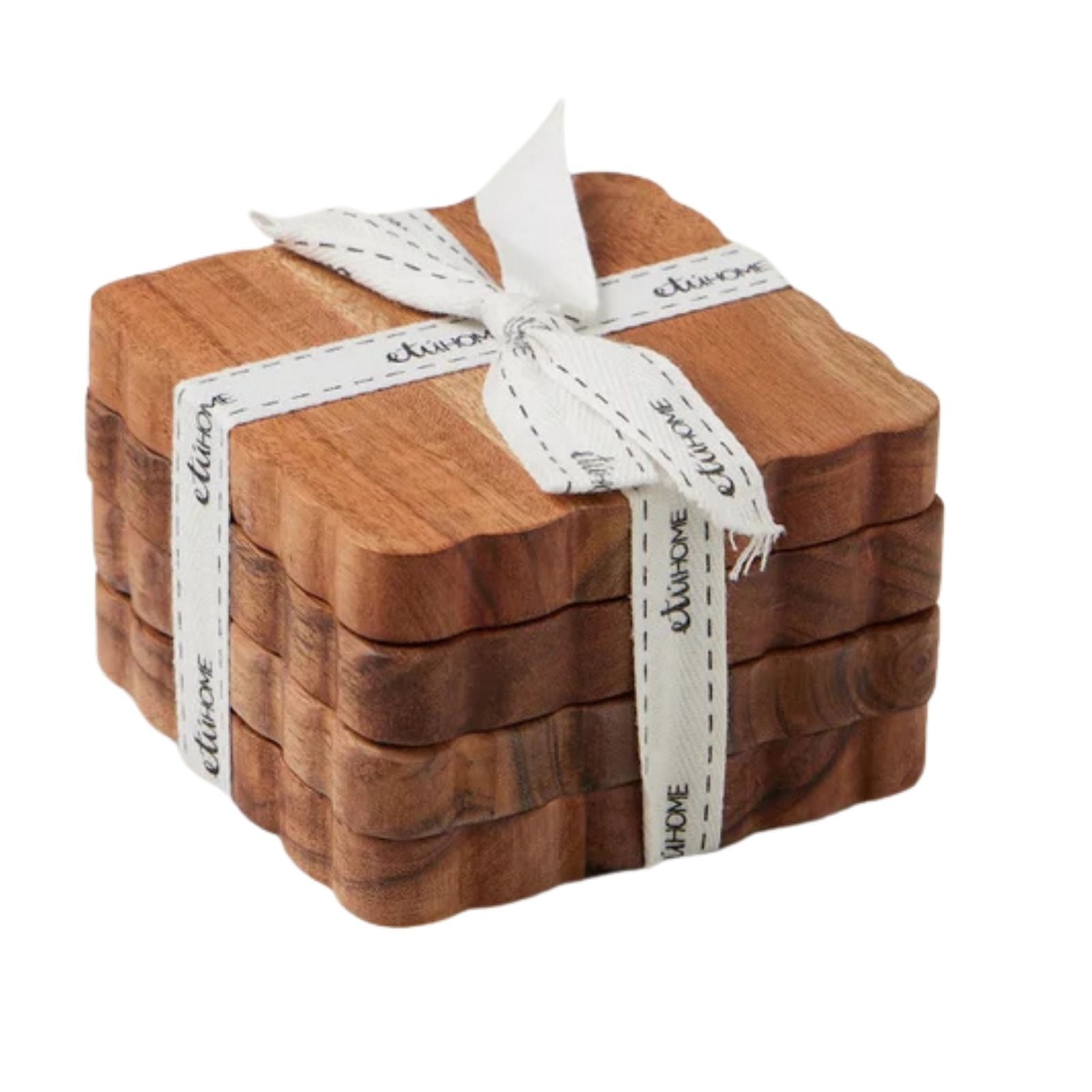 Scalloped Wood Coasters Natural Set of 4