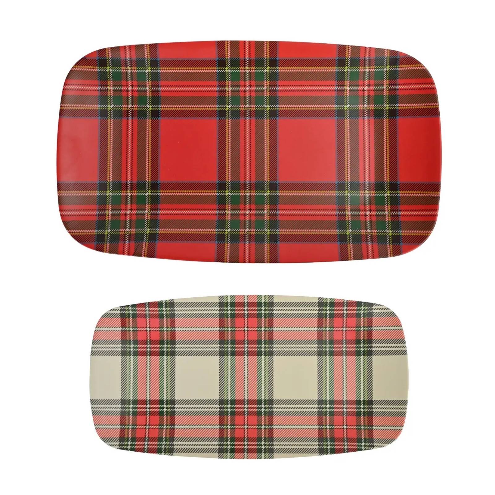 Red and White Plaid Melamine Trays - Set of 2