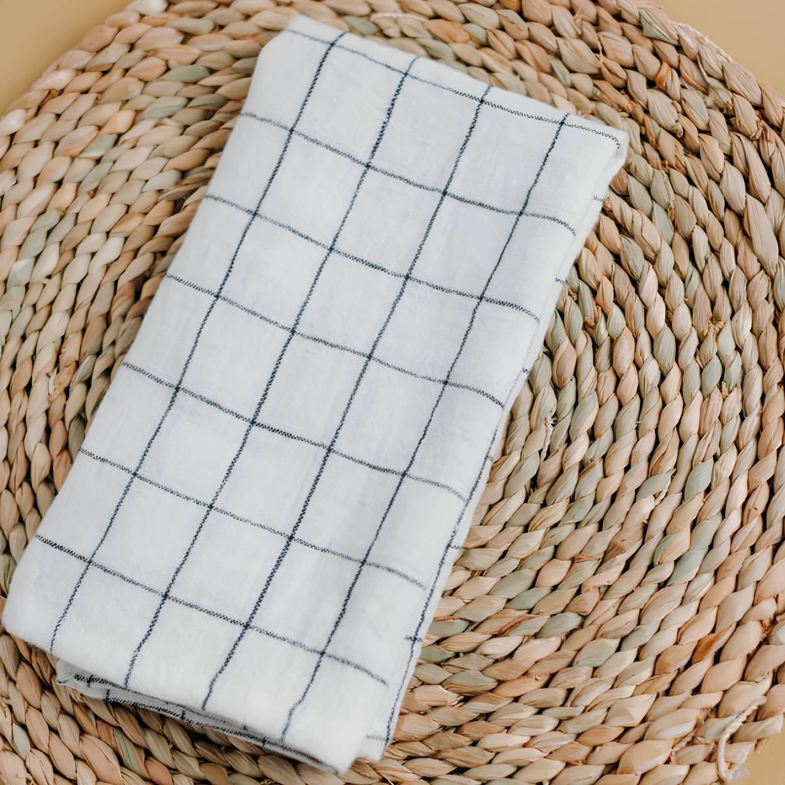 Stone Washed Linen Hemmed Dinner Napkin- Navy Windowpane