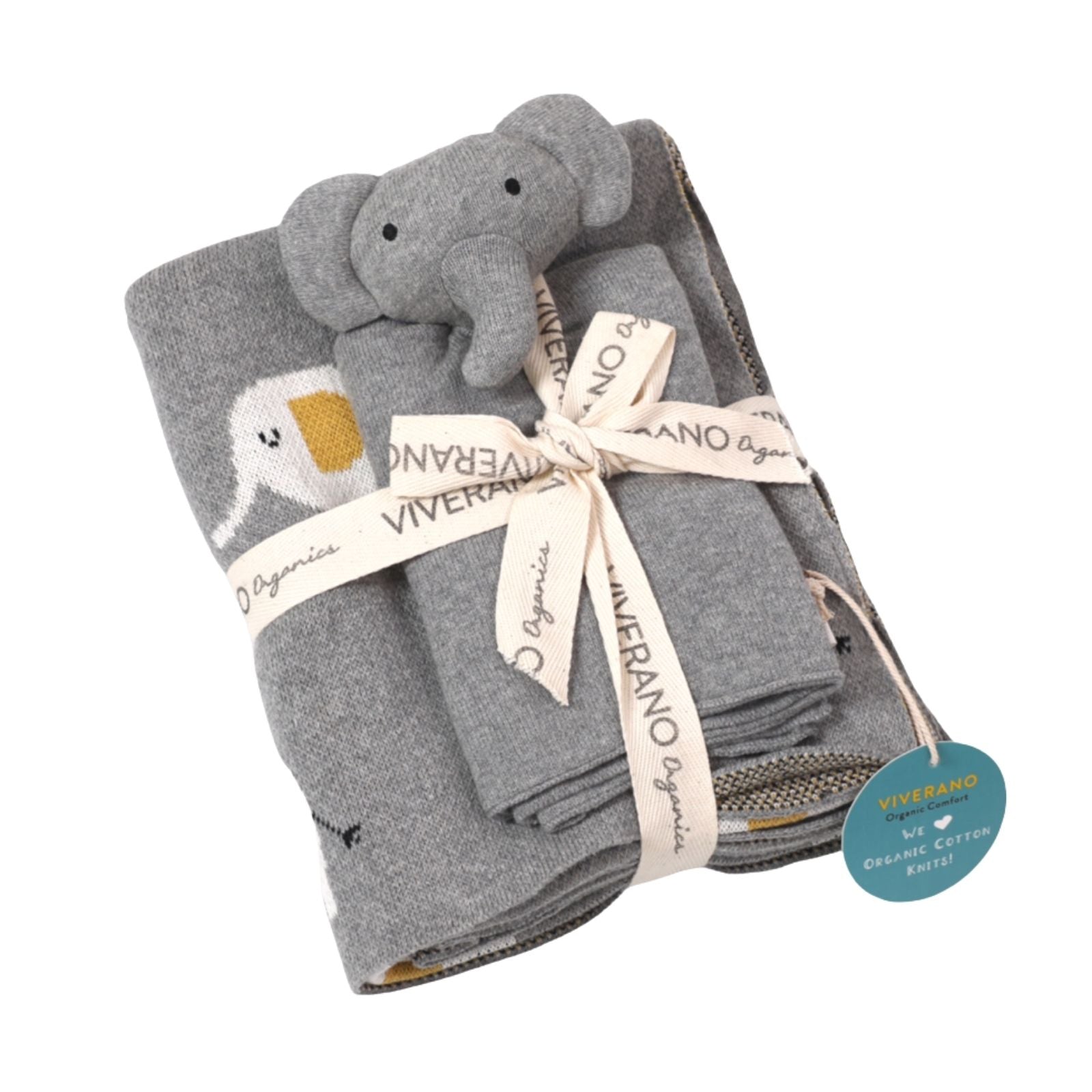Elephant Jacquard Knit Baby Blanket Lovey Set