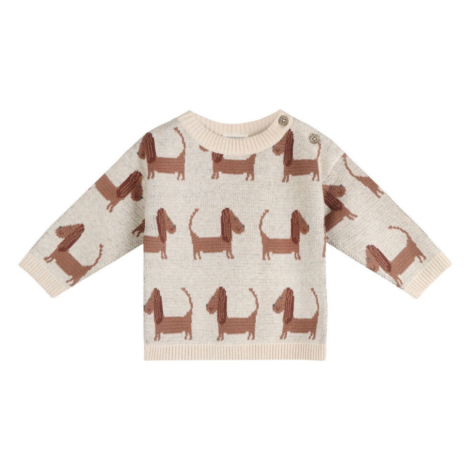 Doxie Dog Jacquard Knit Baby Pullover - Oatmeal