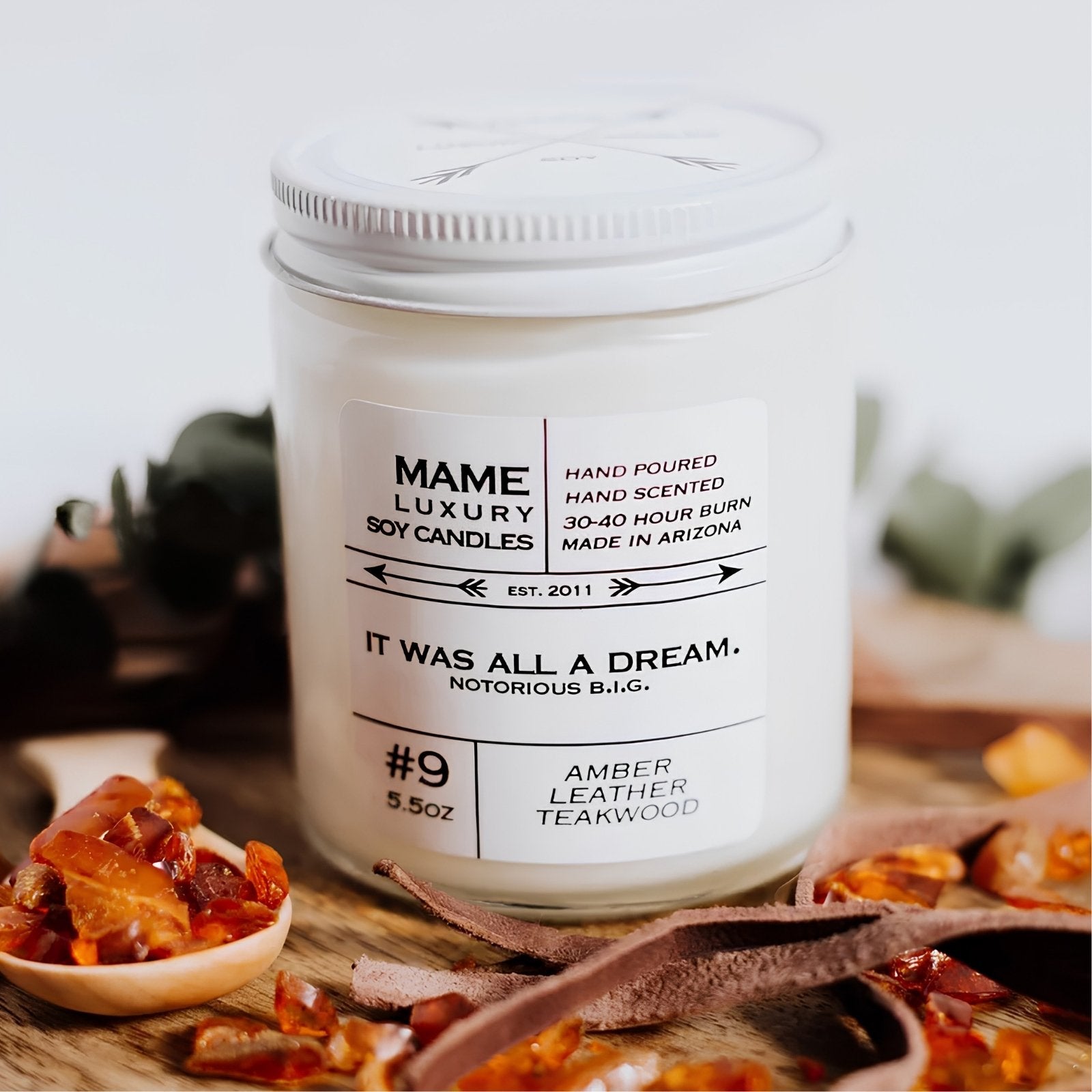 #9 Amber Leather Teakwood Candle