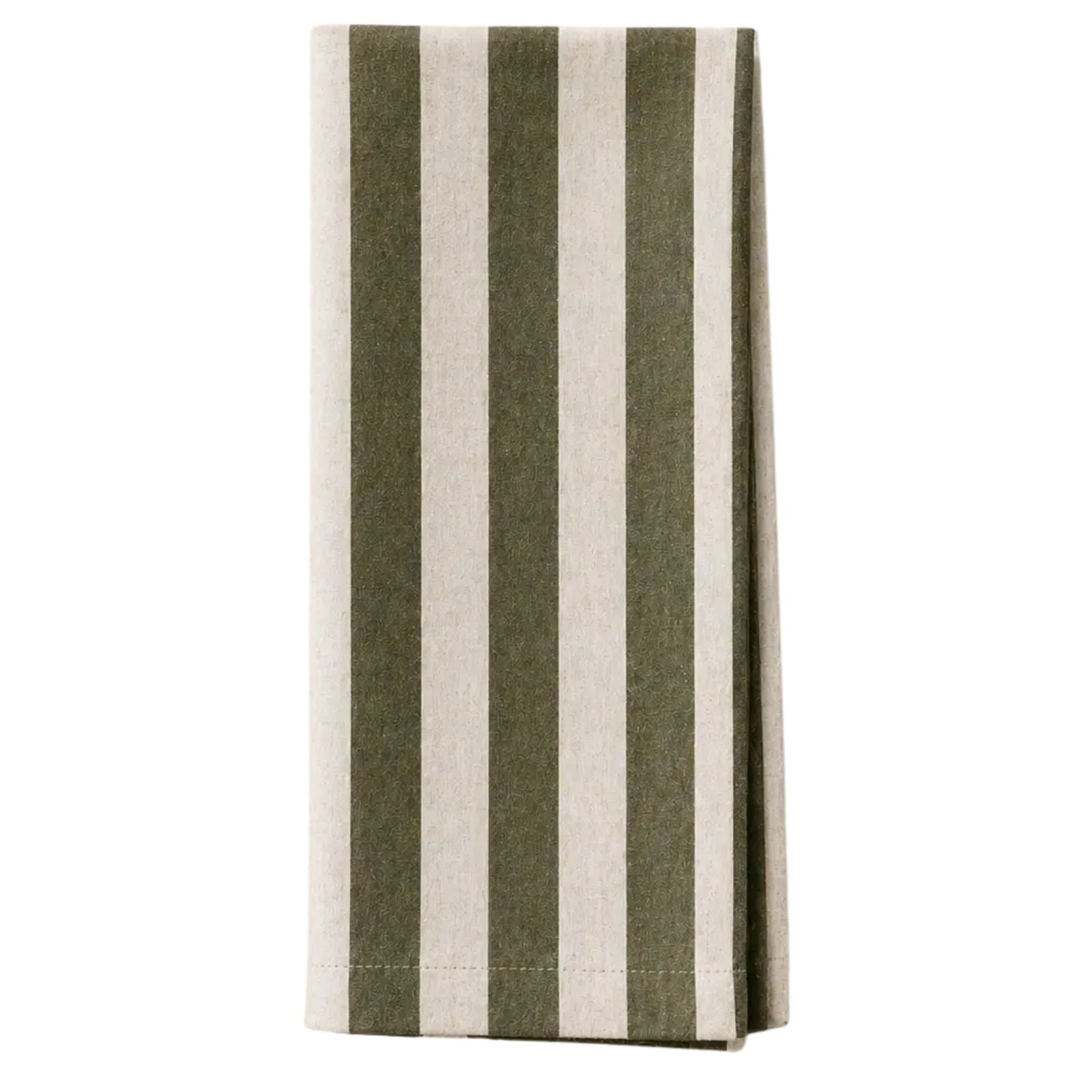 Dinner Napkin - Olive Green Oatmeal Stripe Linen