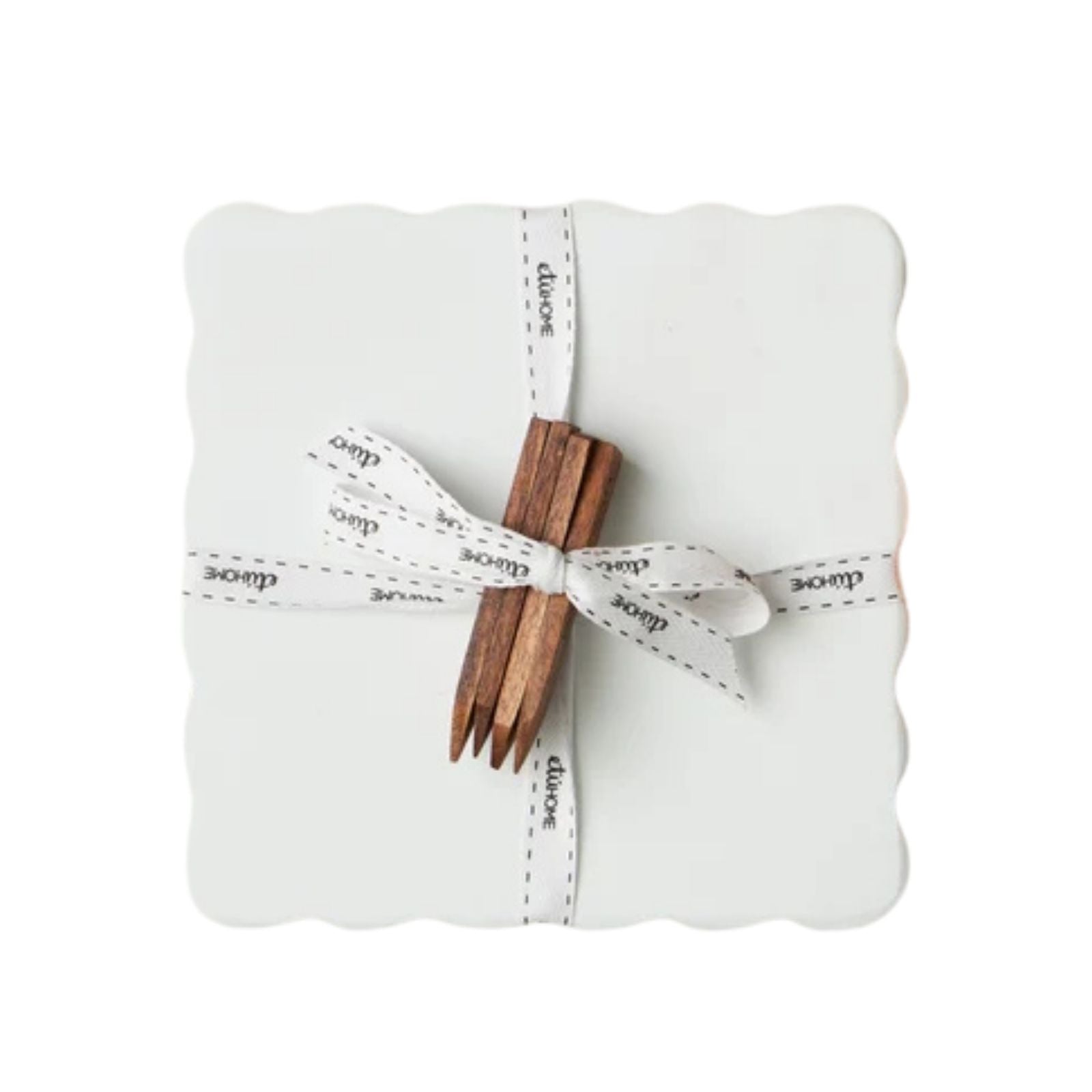 Square Scalloped Cheese Board with Cheese Markers - Small White