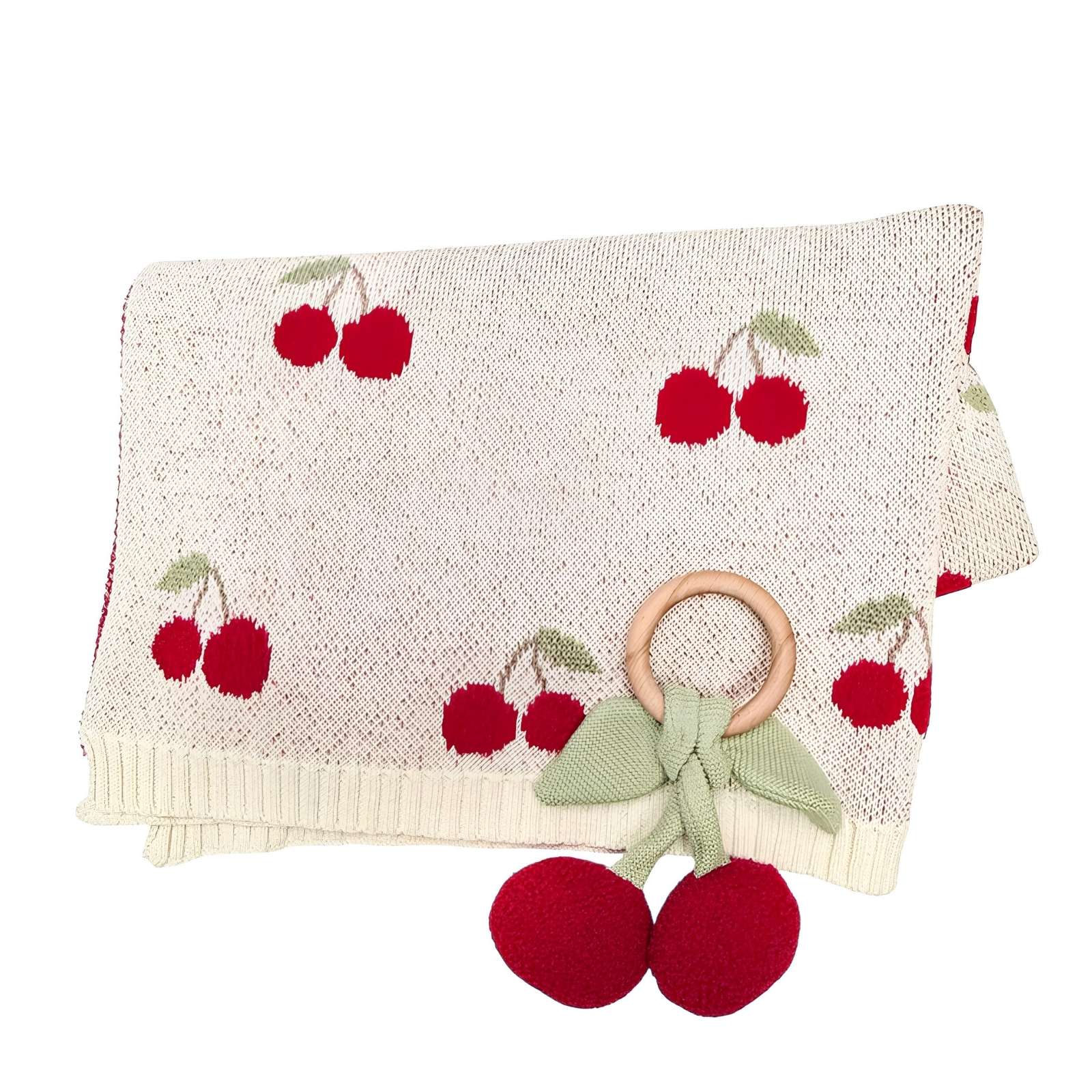 Cherry Orchard Baby Blanket + Ring Rattle Gift Set