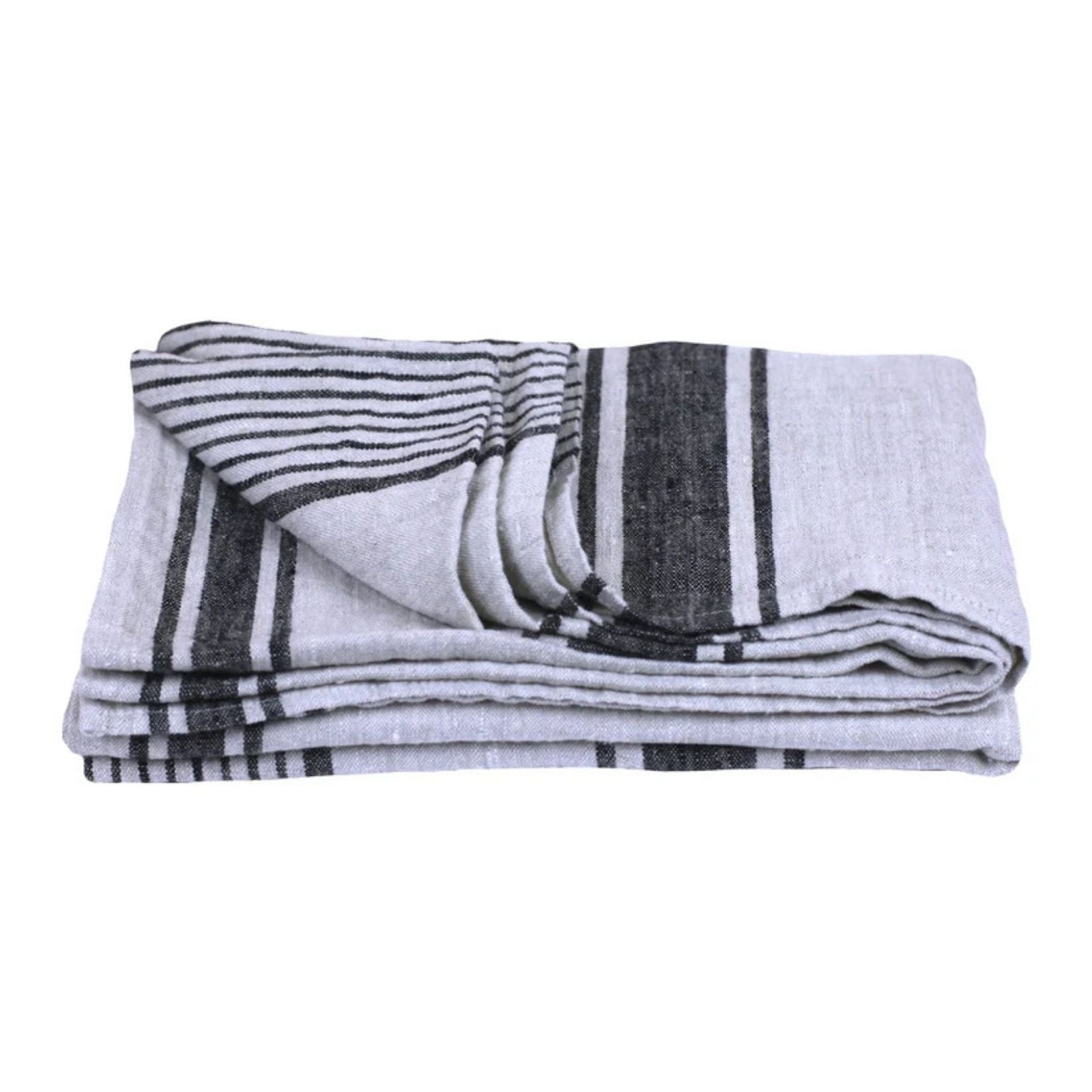 Linen Bath Towel - Grey with Black Stripes