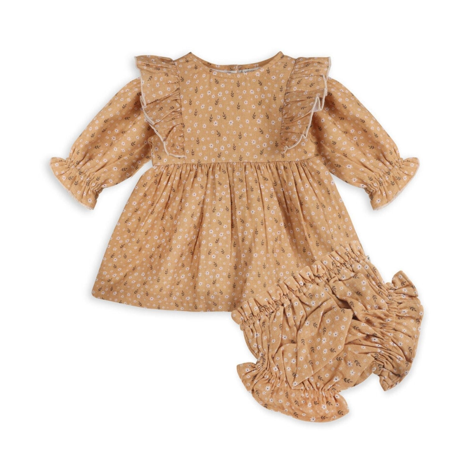 Floral Ruffle Baby Dress & Bloomer - Mustard