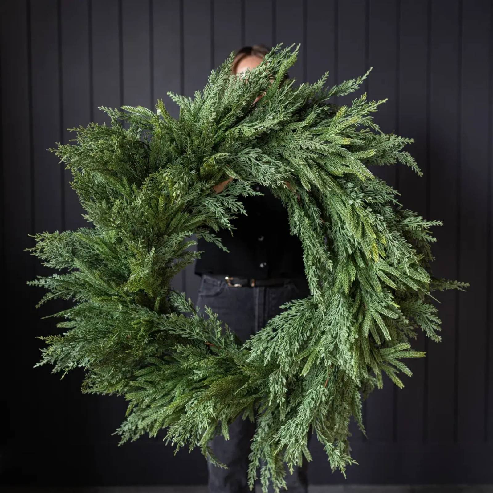 Norfolk Cypress Mixed Wreath - 34"  LED Pre Lit