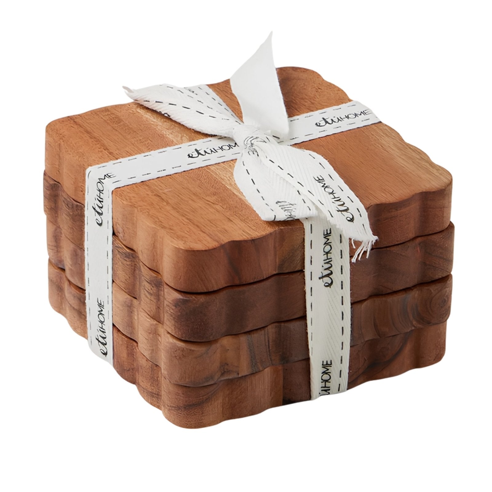 Scalloped Wood Coasters Natural Set of 4