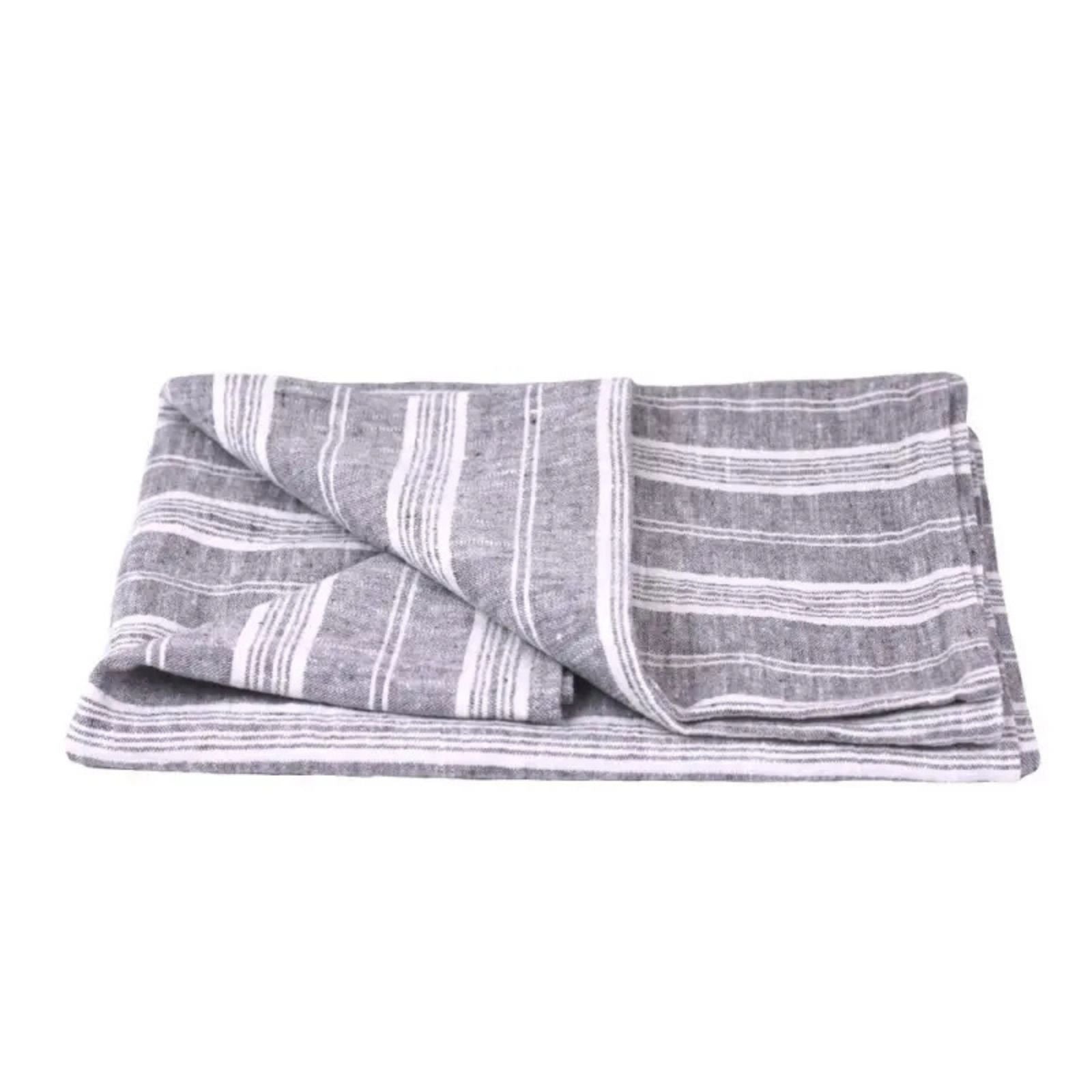 Linen Bath Towel - Heather Grey with White Stripes